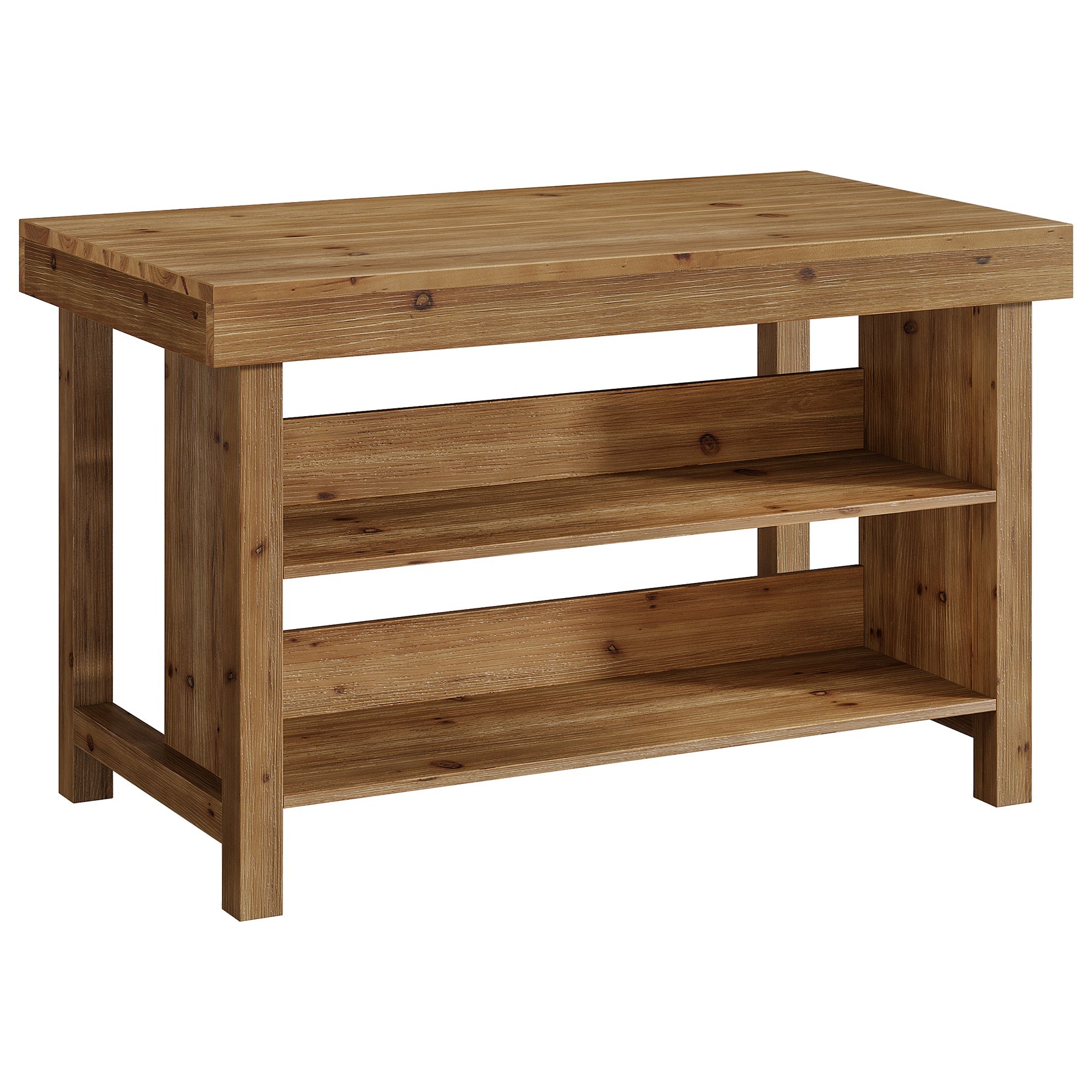 140 cm landelijke bartafel, 3-laags barunit van massief hout met open opbergplanken