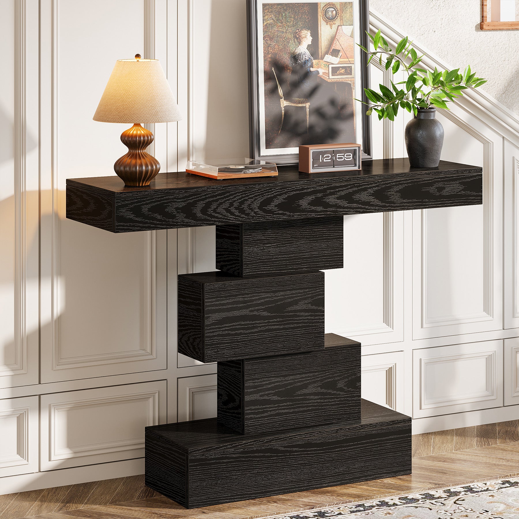 108 cm Landelijke Console, Industriële Bijzettafel met Geometrische Basis voor Hal en Woonkamer