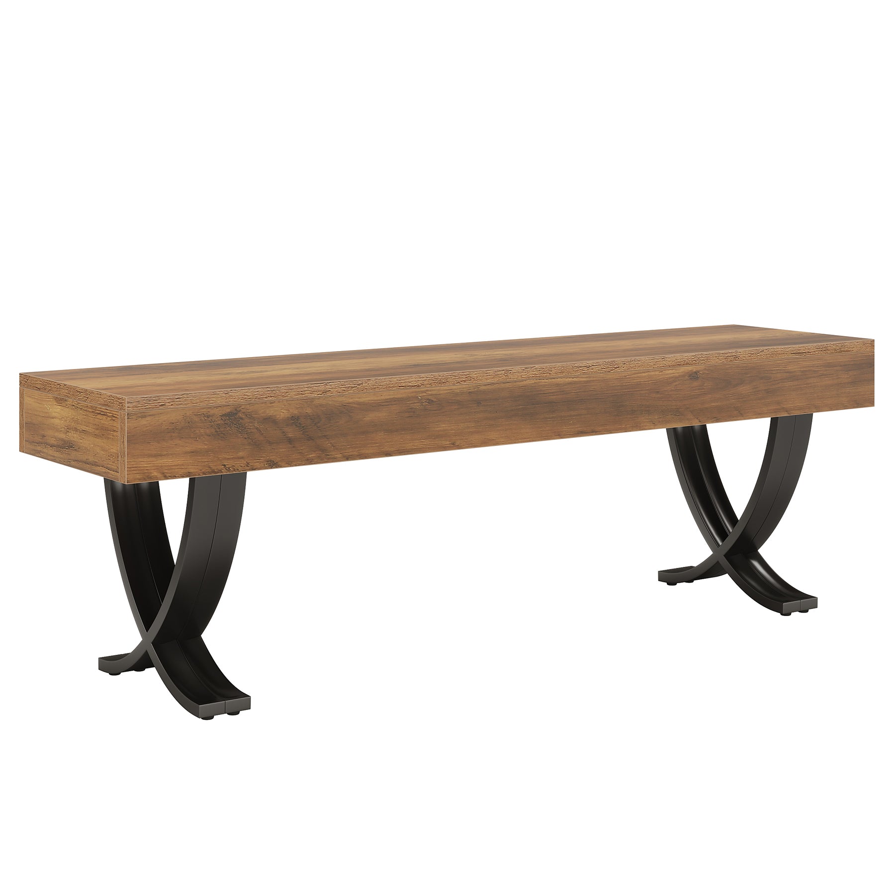 140 cm Tribesigns landelijke eetbank met houtlook blad en metalen X-poten, lange keukenbank voor eetkamer en hal (Alleen eetbank)
