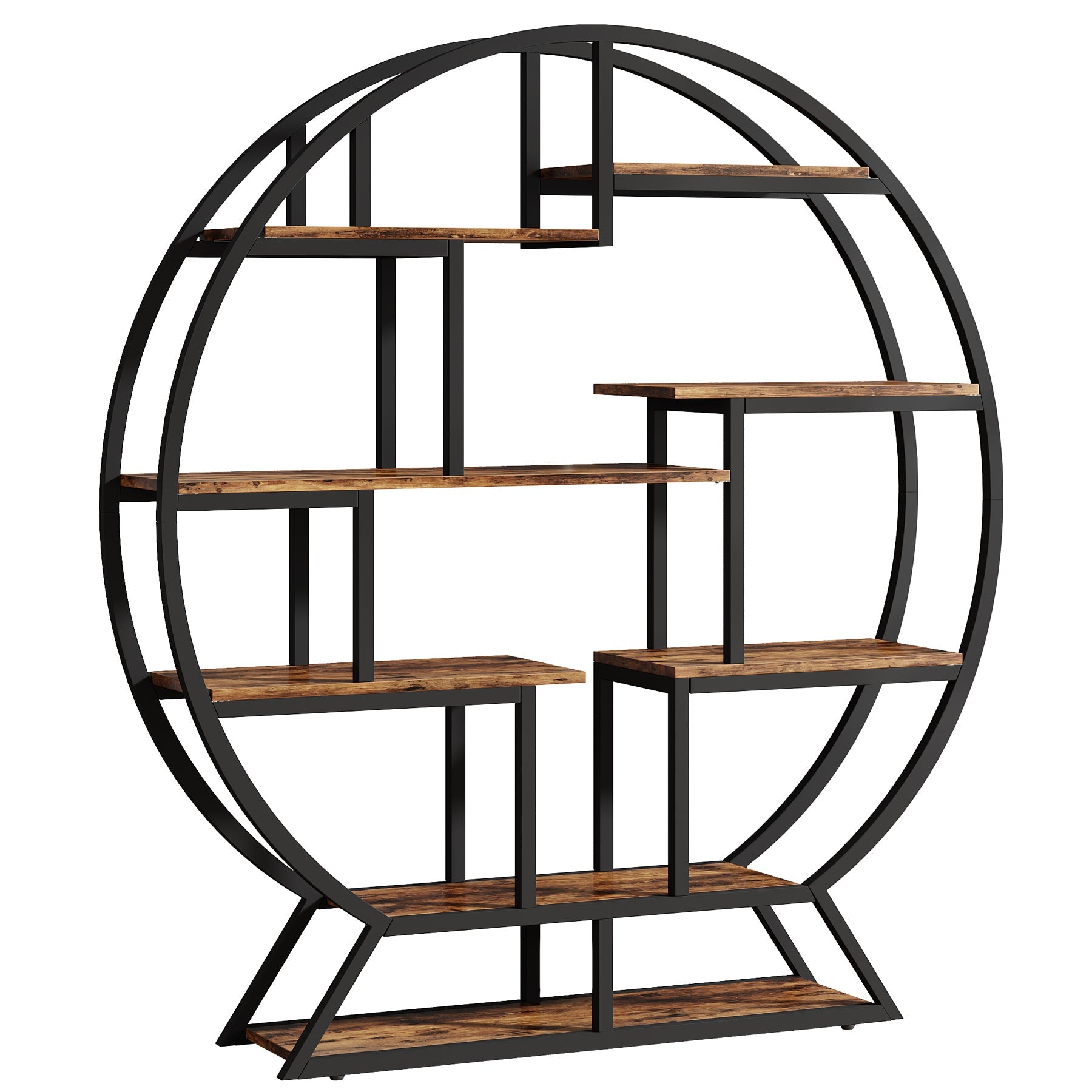 160 cm Ronde Boekenkast, Vijfplanken Opbergmeubel voor Kantoor en Woonkamer