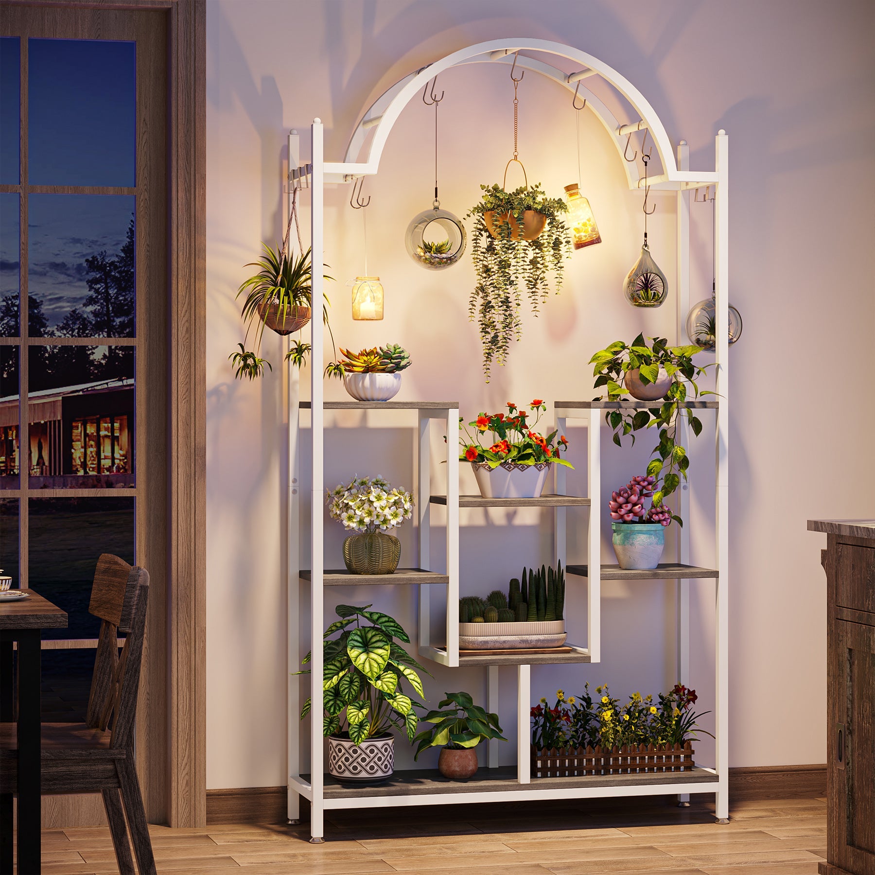 190 cm Tribesigns Plantenrek, 5-Lags Binnenplantenstandaard met Ophangsysteem