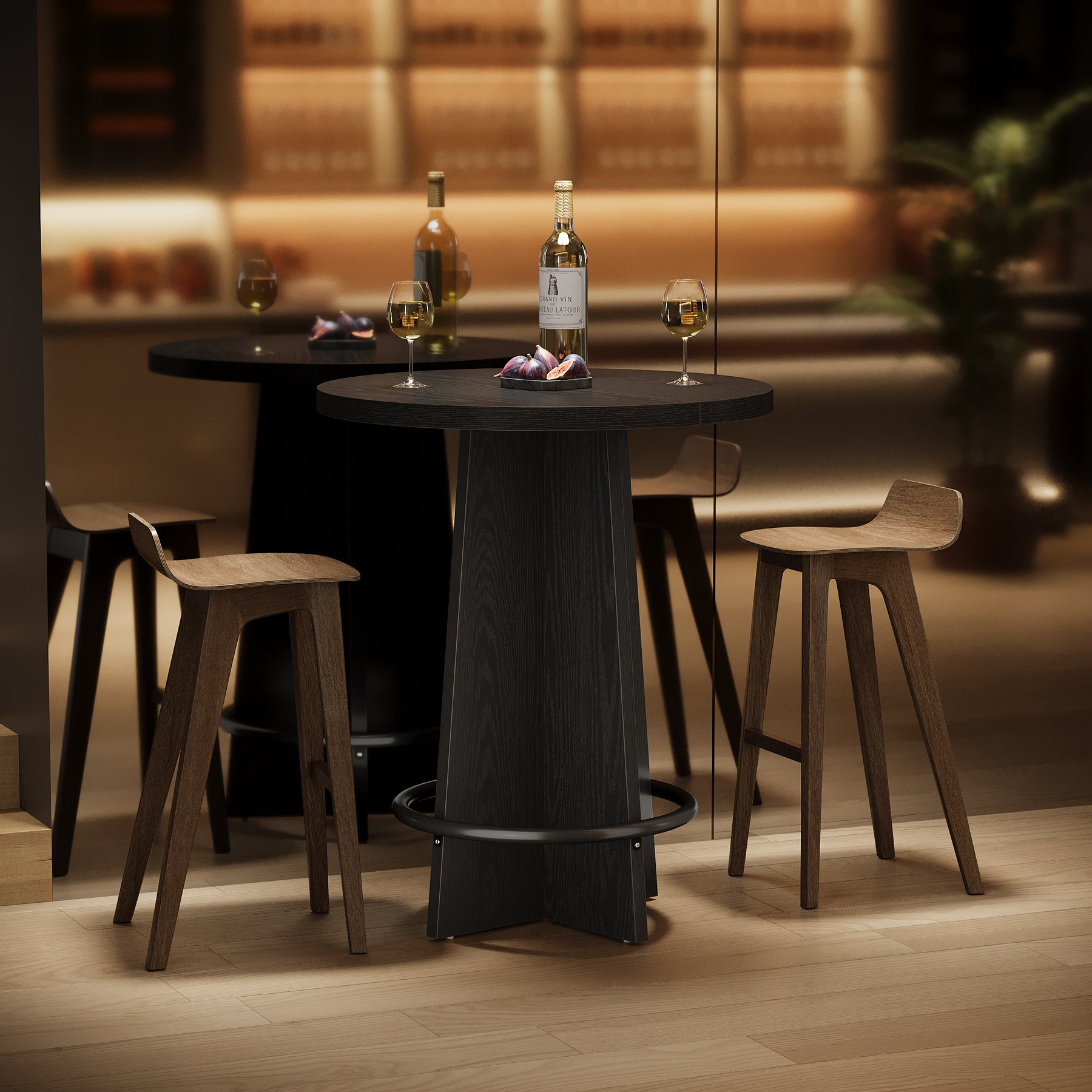 80 cm Bar Tafel, Houten Pub Tafel met Metalen Ringvoetsteun