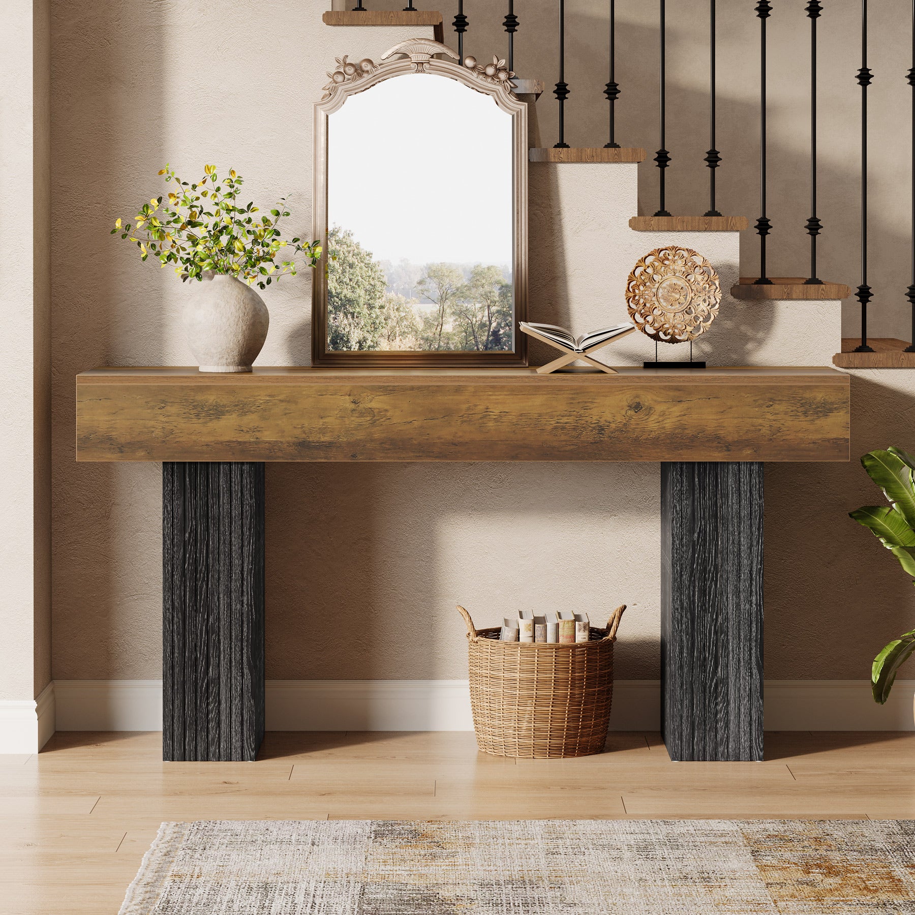 160 cm Lange Entreetafel van Hout, Landelijke Consoletafel voor Hal en Woonkamer