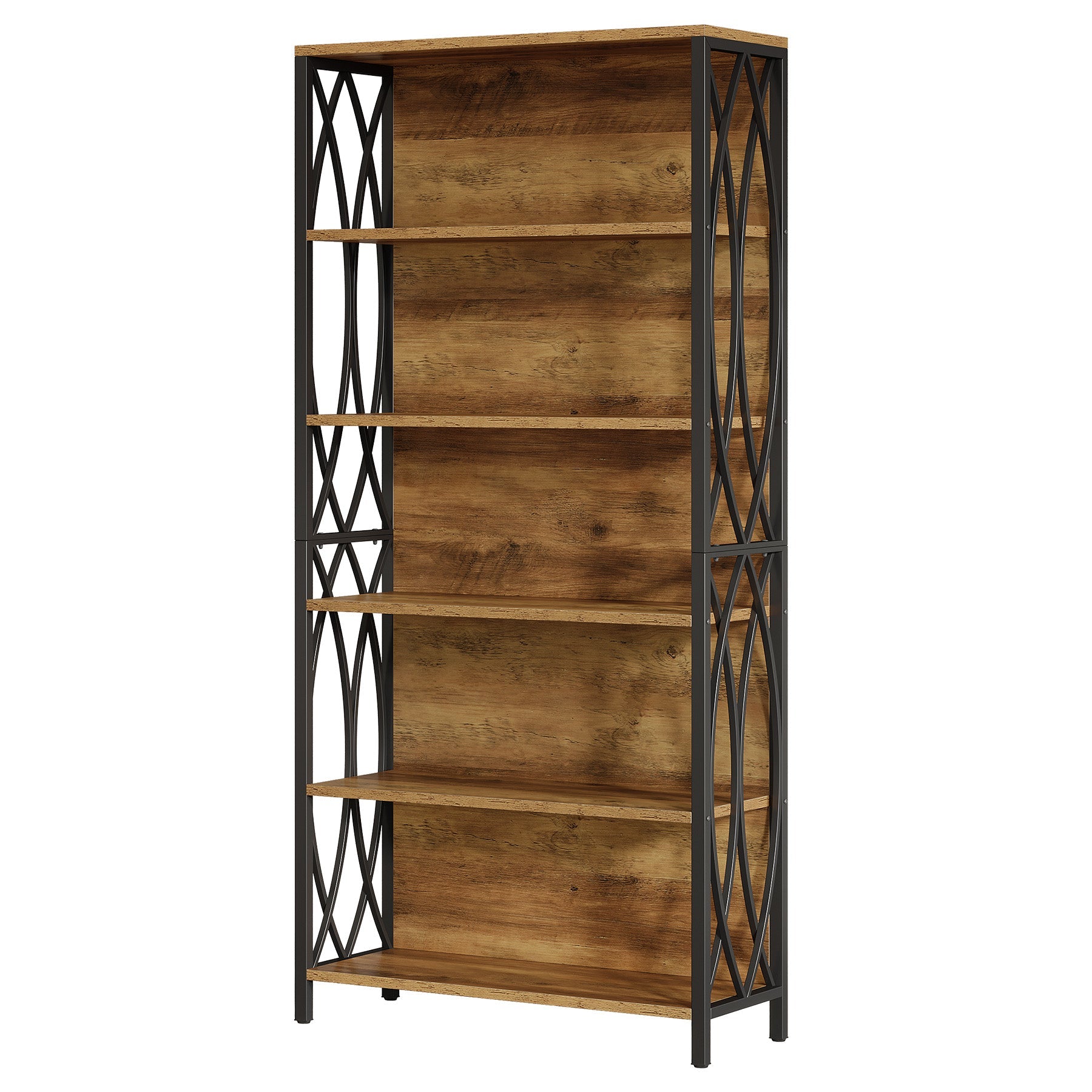 6-lags Boekenkast, 180 cm Industriële Boekenkast met Geometrisch Metalen Frame