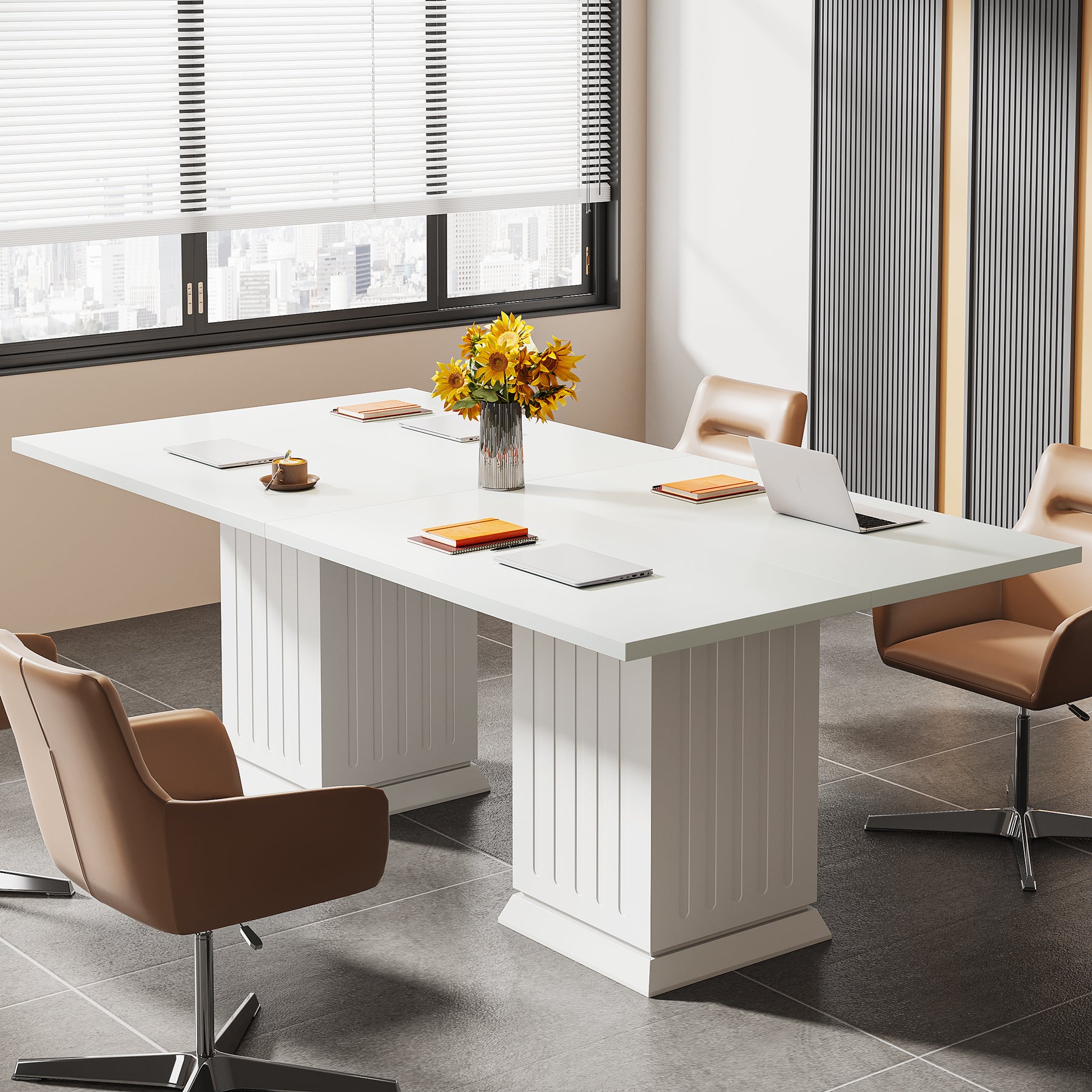 Vierkante Vergadertafel van 90 cm in Wit, Moderne Kleine Tafel voor Kantoor en Vergaderruimte