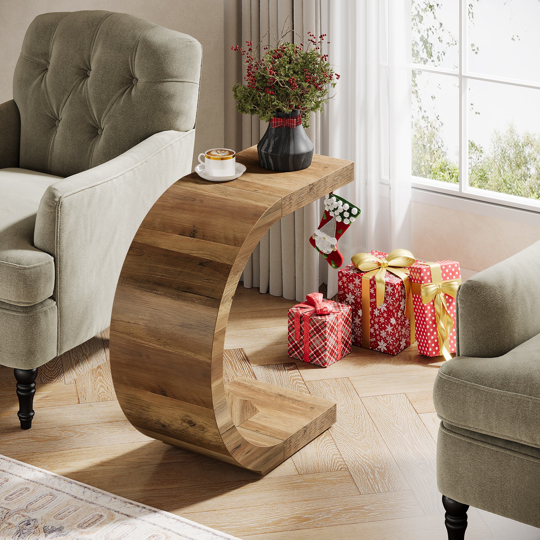 65 cm C-Vormige Bijzettafel, Tribesigns Smalle Sofa Tafel voor Woonkamer