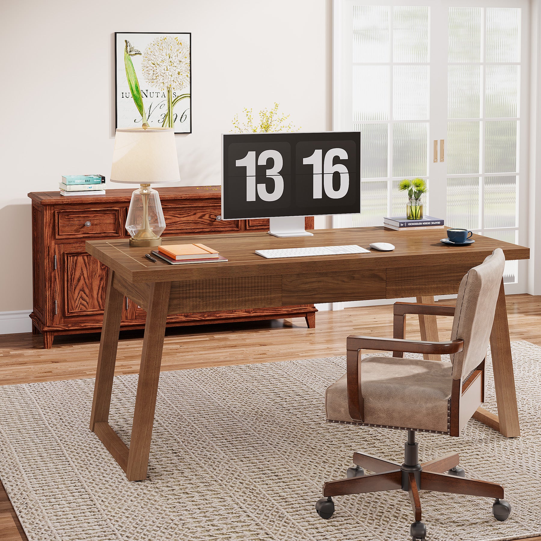 140 cm Computerbureau met Lade, Moderne Minimalistische Stijl van Hout