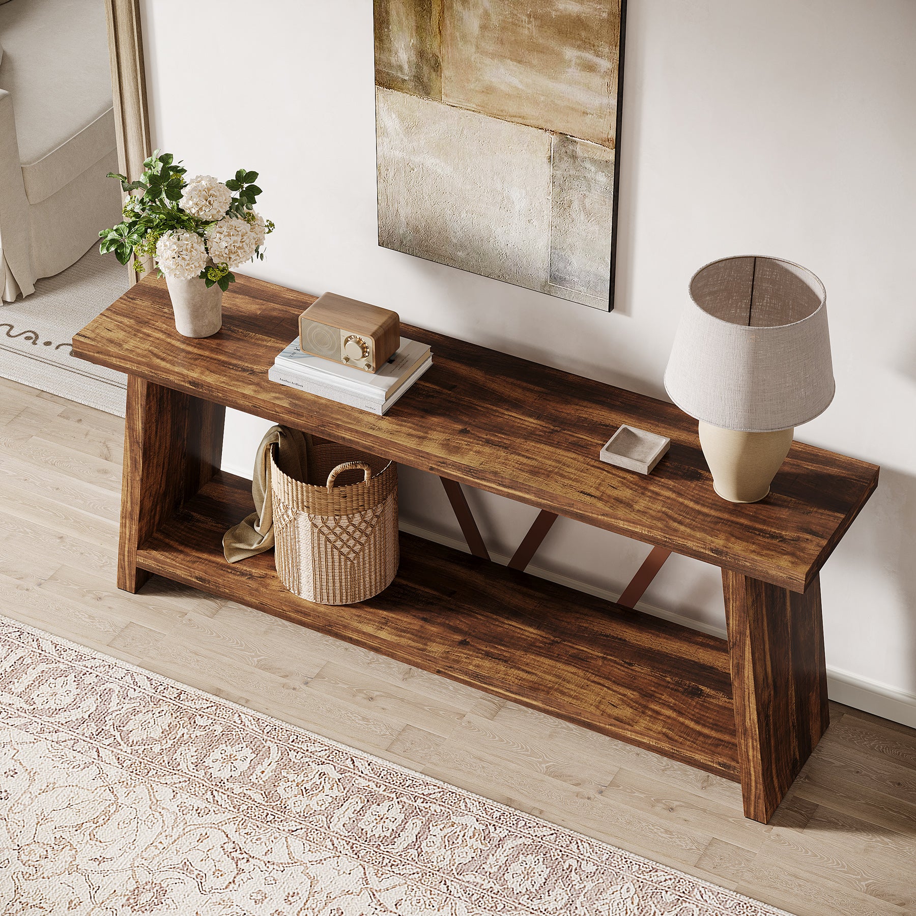 180 cm Consoletafel met Opbergruimte voor Hal en Woonkamer