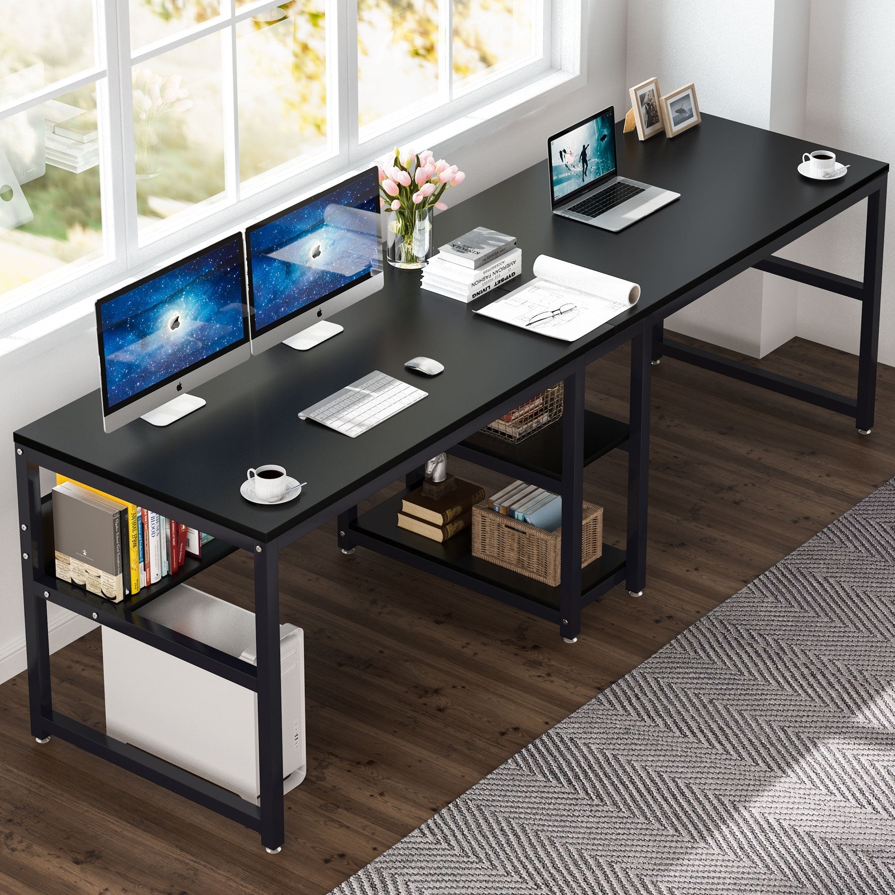 200 cm Lengte Tweepersoons Bureau, Met Geïntegreerde Boekenplank