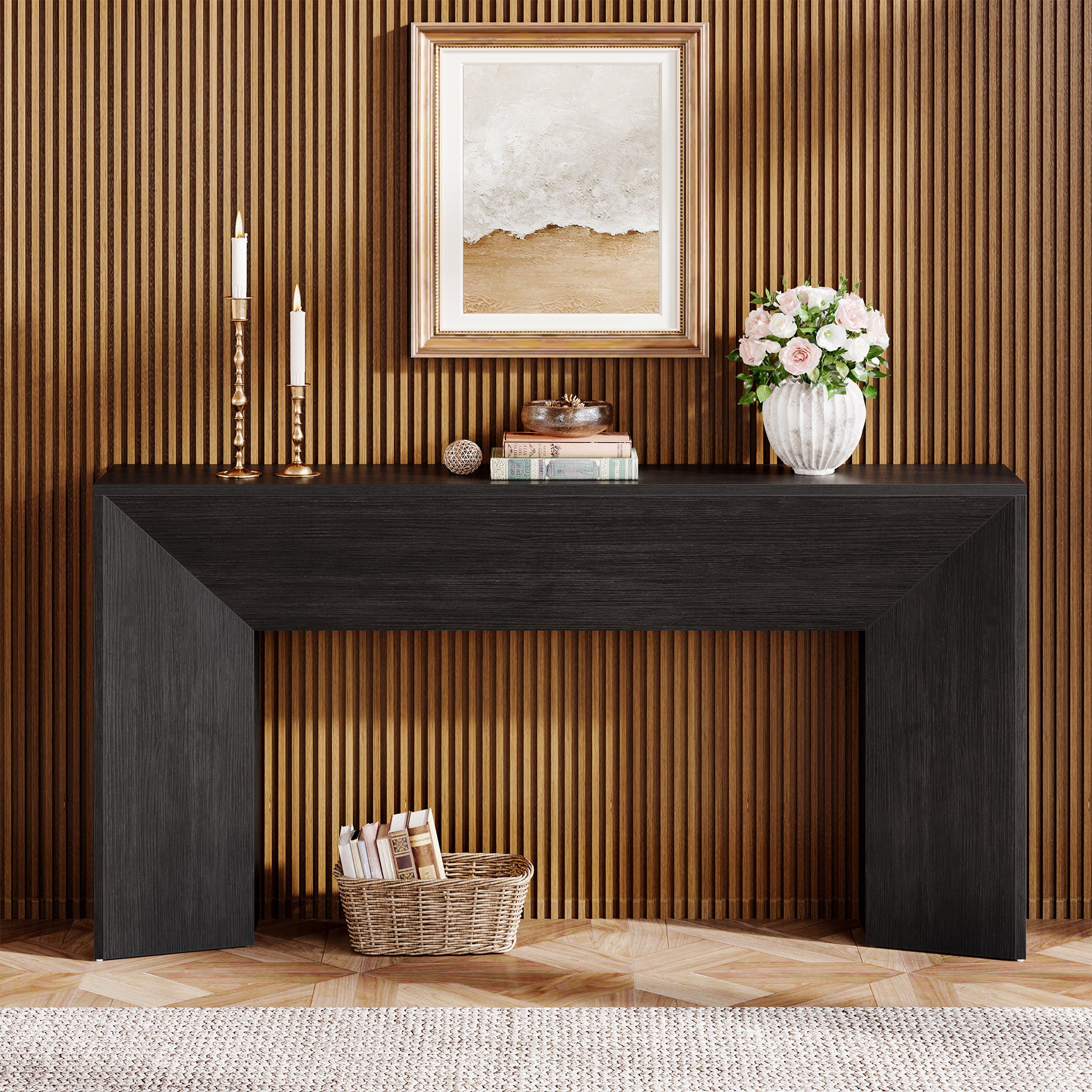 Tribesigns 160 cm Console Tafel voor Entree, Zwarte Houten Sofa Tafel voor Woonkamer en Hal