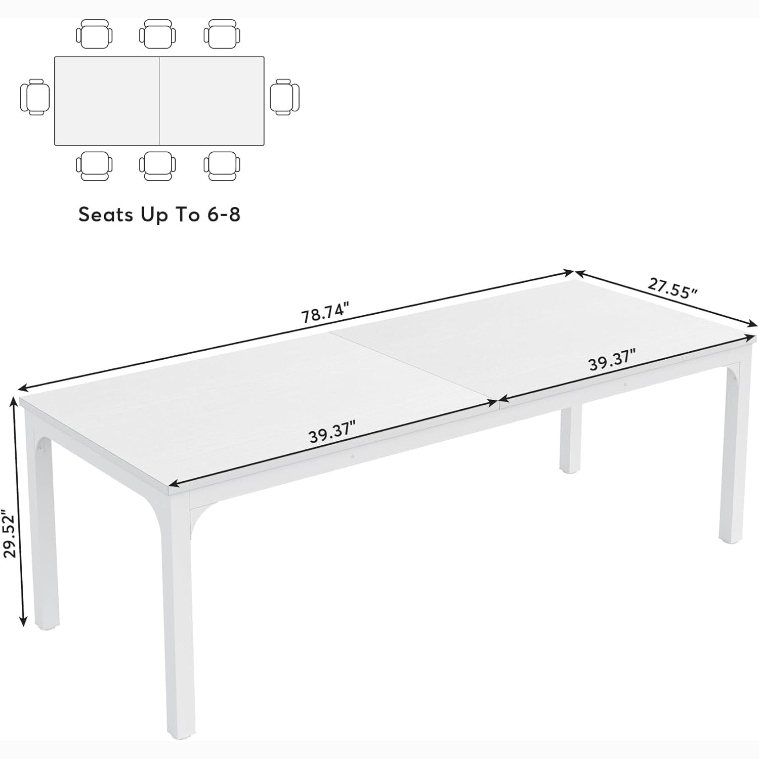 200x70 cm Tribesigns Eettafel, Industrieel Keukenblad met Metalen Poten voor 6-8 Personen