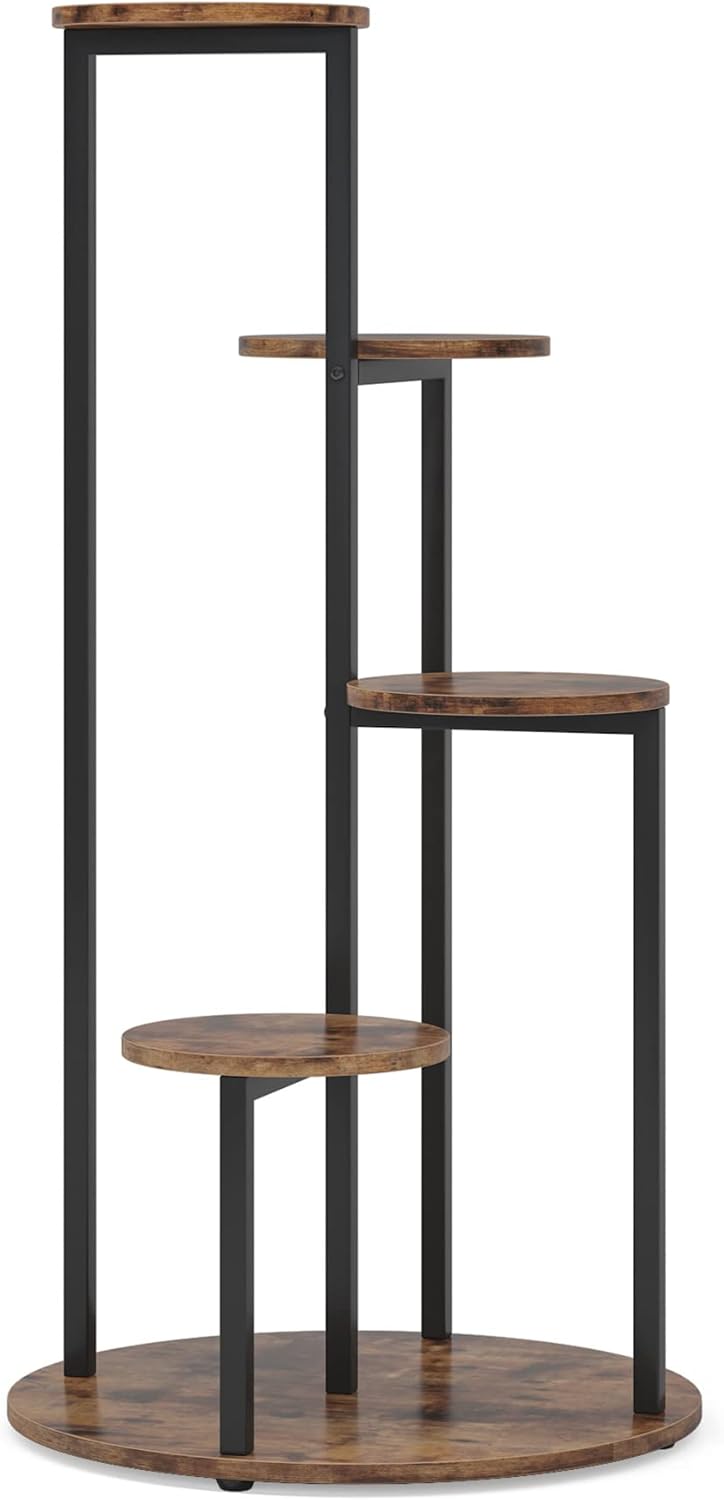 Vierlagen Plantenstandaard voor Binnen, Stevige Houten Planken met Metal Frame