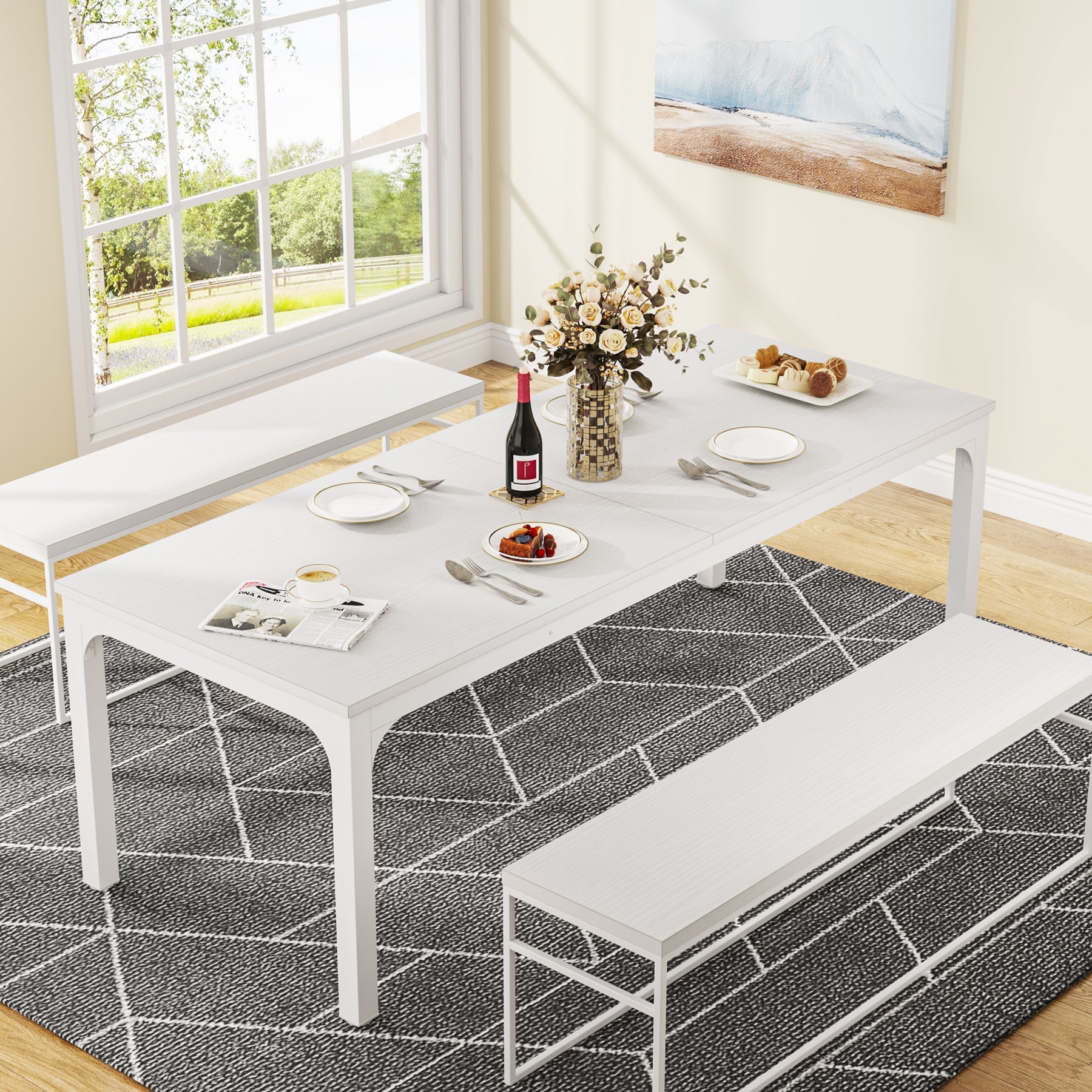 200x70 cm Tribesigns Eettafel, Industrieel Keukenblad met Metalen Poten voor 6-8 Personen