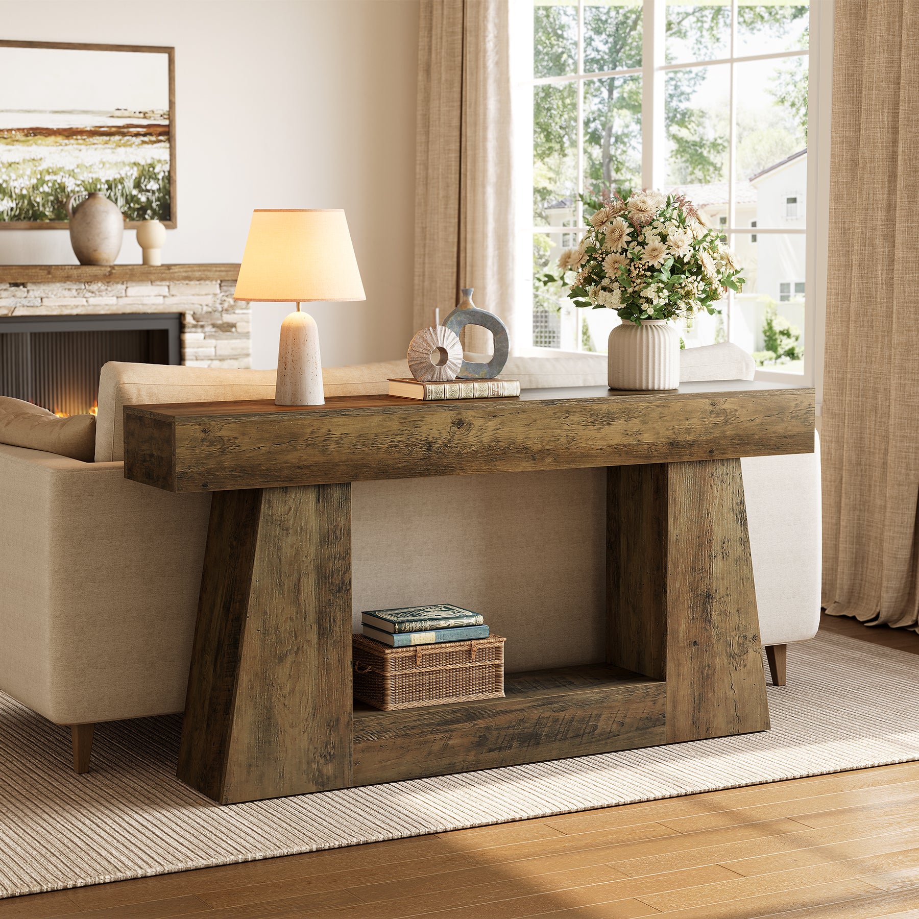 160 cm Console Tafel, Houten Sofa Tafel Hal Tafel
