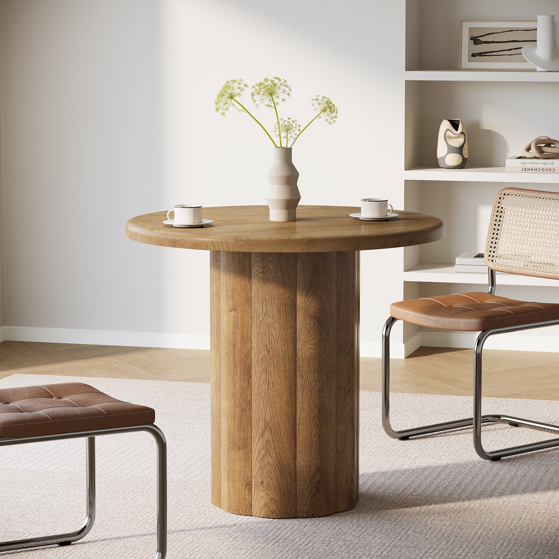 80 cm Ronde Conferentietafel voor 4 Personen, Stevige Basis voor Overlegruimte en Ontvangstbalie