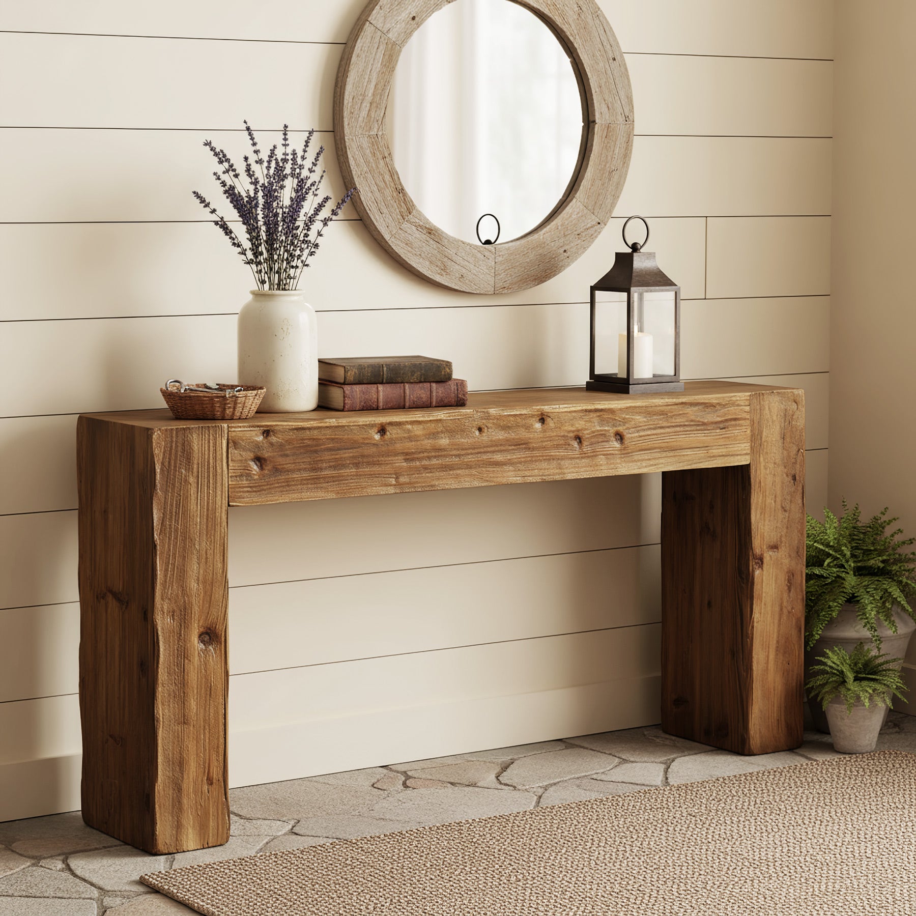 160 cm Massief Houten Consoletafel, Farmhouse Sidetable voor Woonkamer