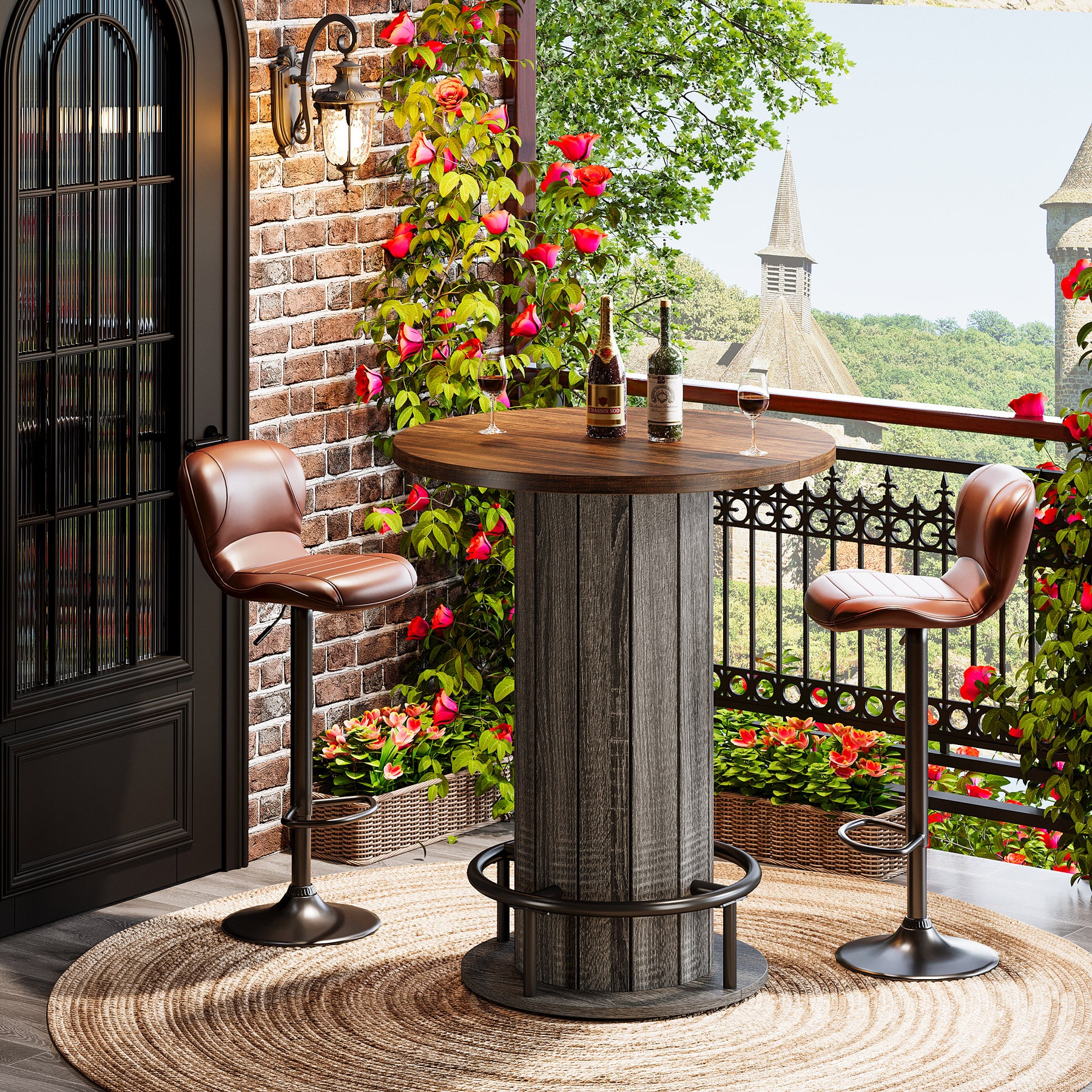 80 cm Tribesigns Eettafel met Houten Lattenvoet en Voetsteun