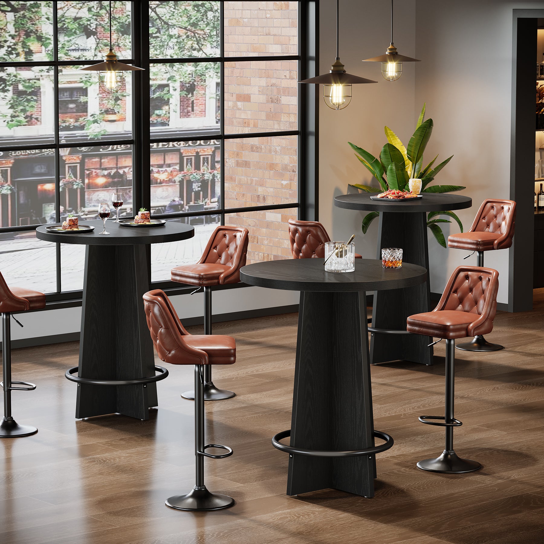 80 cm Bar Tafel, Houten Pub Tafel met Metalen Ringvoetsteun