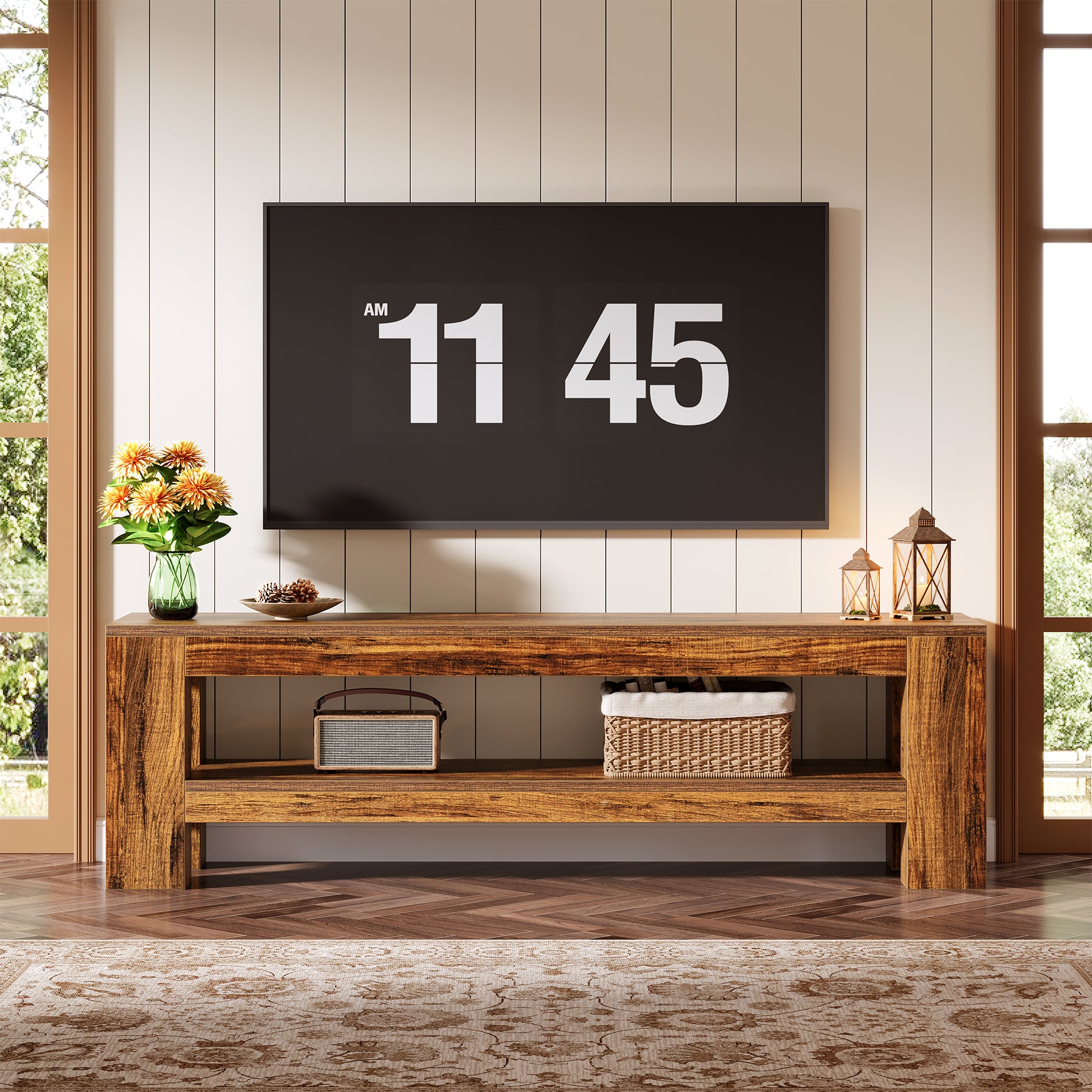 150 cm TV Meubel met Opbergruimte, Rustieke TV Kast voor Woonkamer Slaapkamer 55-75 Inch TV
