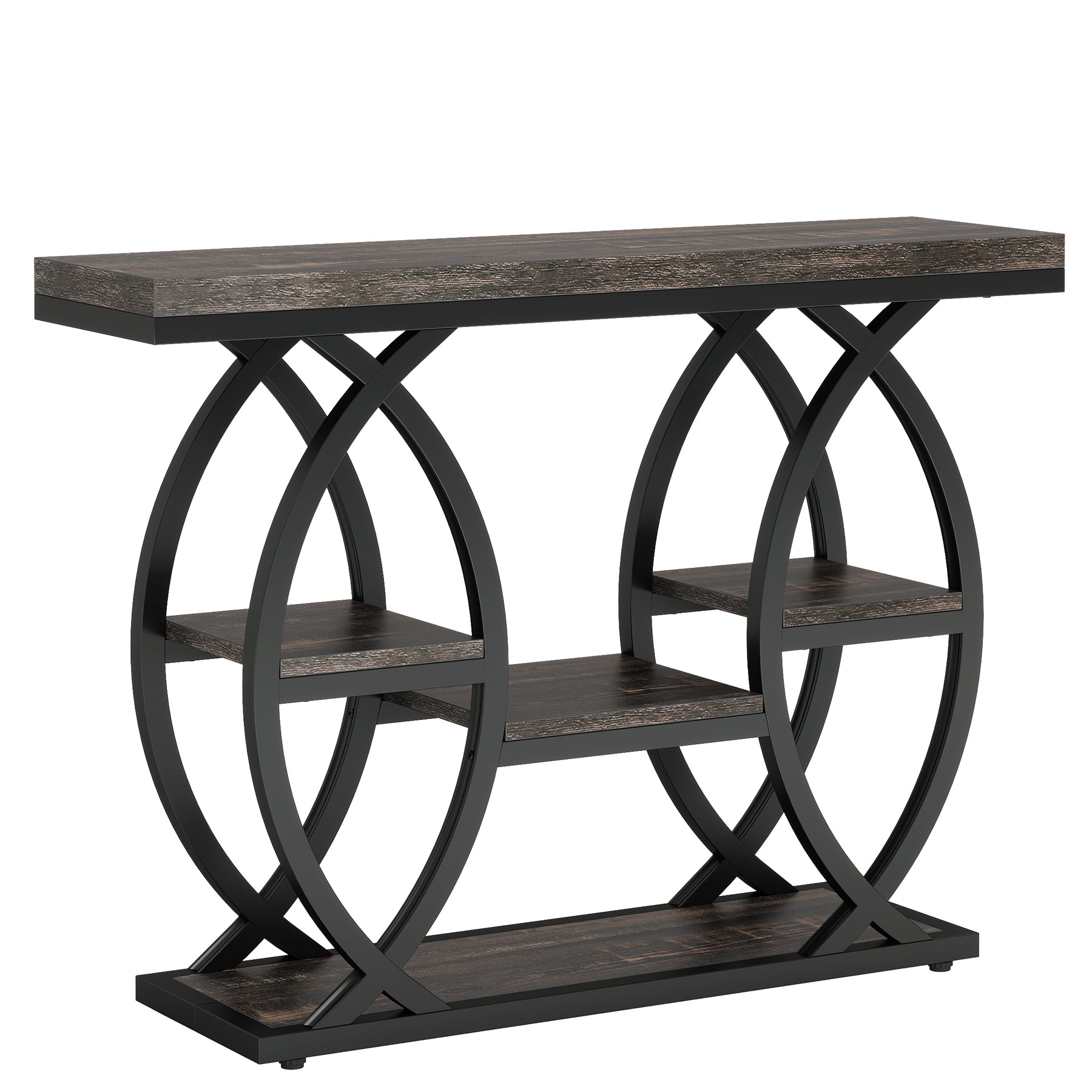 Industrieel Consoletafel 100 cm met 4 Opbergplanken, Smalle Houten Bijzettafel voor hal en Kleine Ruimtes