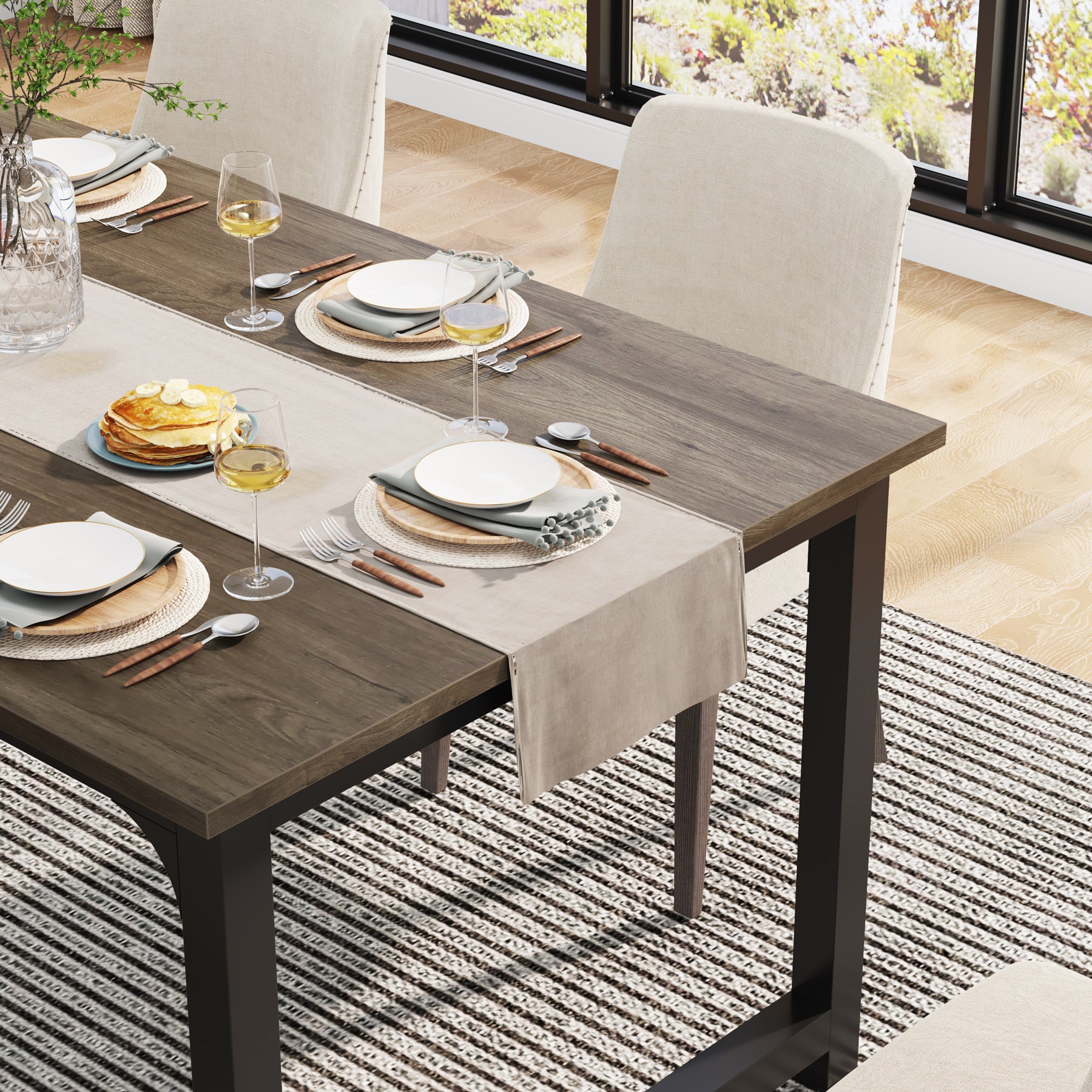 160x80 cm Industriële Eettafel, Landelijke Bruine Tafel voor 4-6 Personen met Metaal Frame