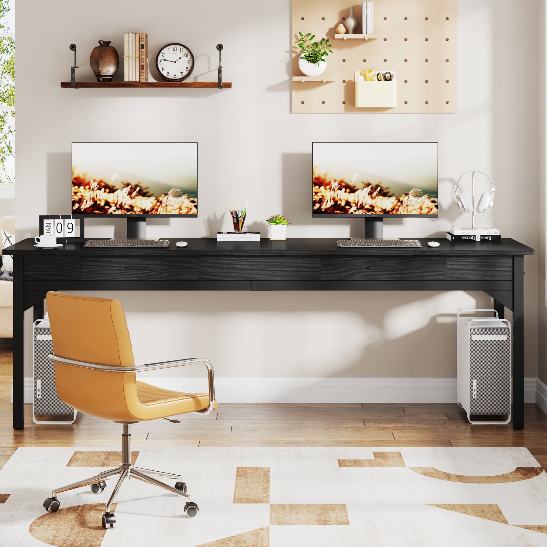 200 cm Tribesigns Computerbureau, Extra Lang Tweepersoons Werkstation in Rustiek Bruin