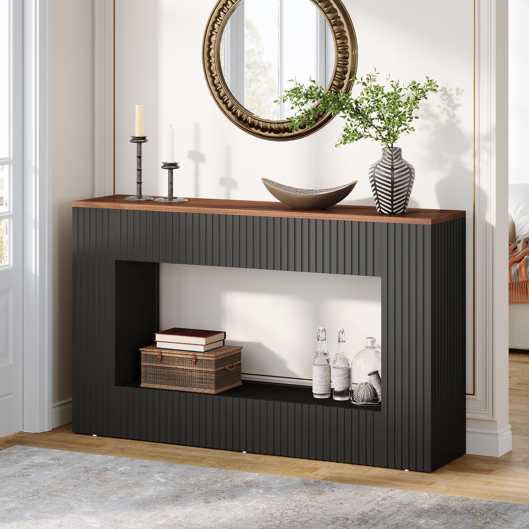 140 cm Moderne Consoletafel met Opbergruimte, Smalle Haltafel voor Woonkamer