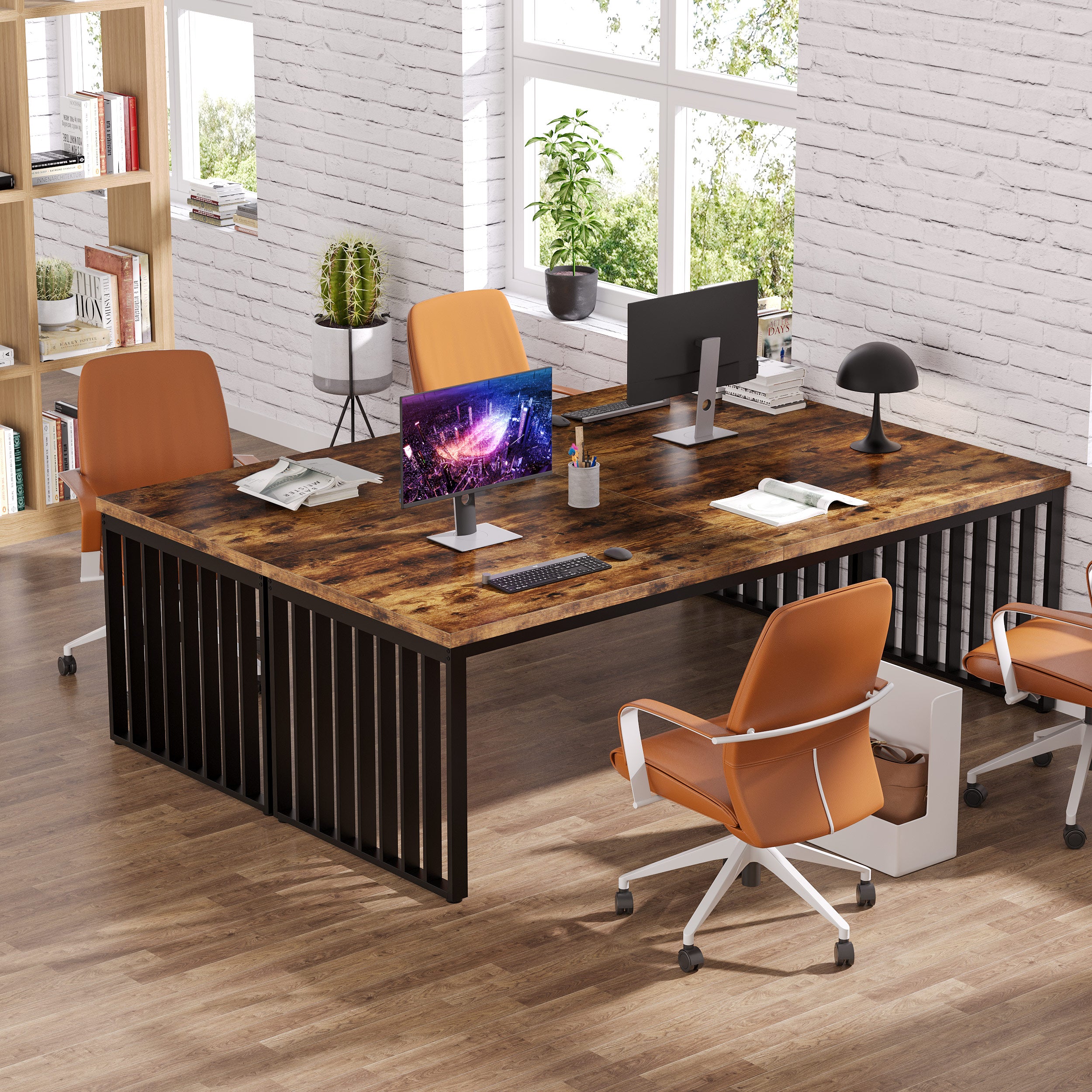180 cm Bureau, Robuuste Computertafel Met Metalen Frame Voor Thuiskantoor