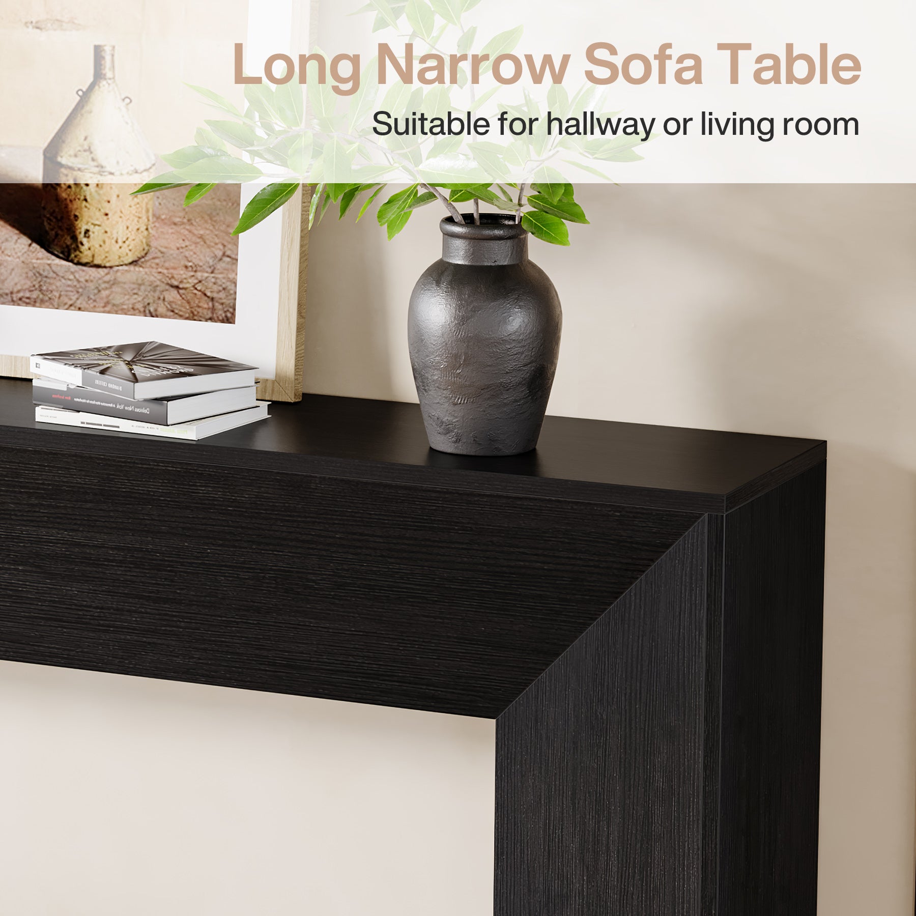 Tribesigns 160 cm Console Tafel voor Entree, Zwarte Houten Sofa Tafel voor Woonkamer en Hal