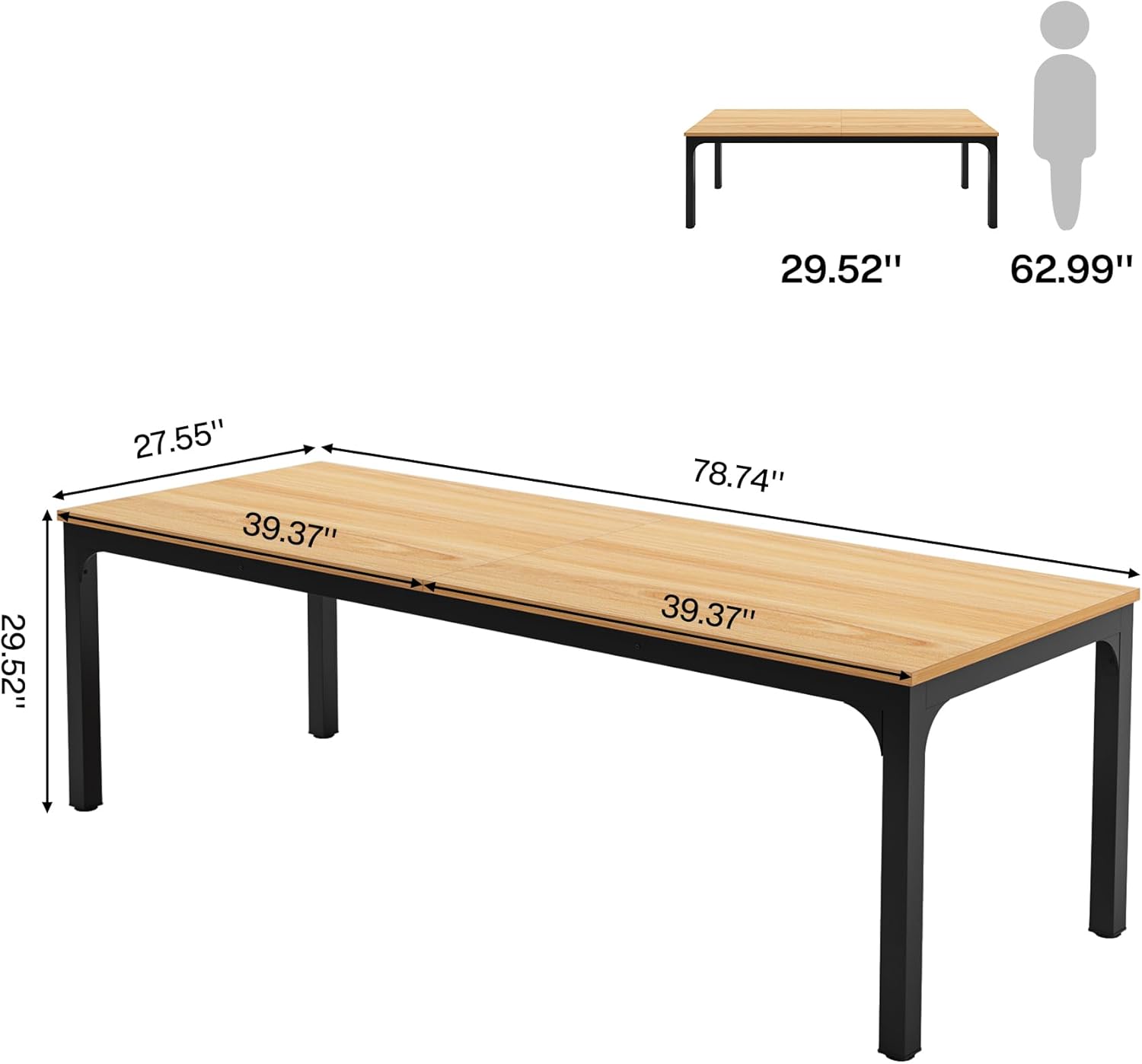 200x70 cm Tribesigns Eettafel, Industrieel Keukenblad met Metalen Poten voor 6-8 Personen