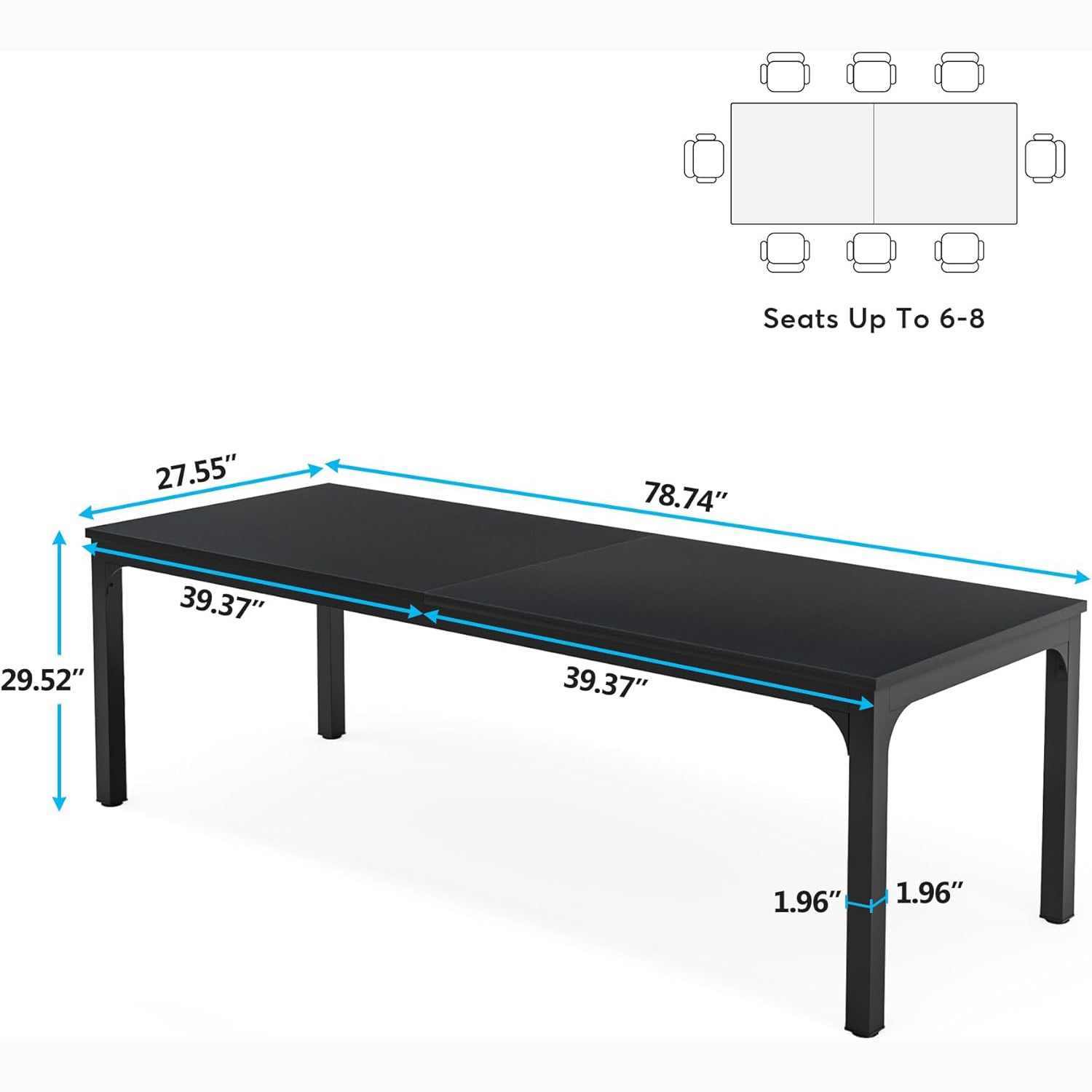 200x70 cm Tribesigns Eettafel, Industrieel Keukenblad met Metalen Poten voor 6-8 Personen