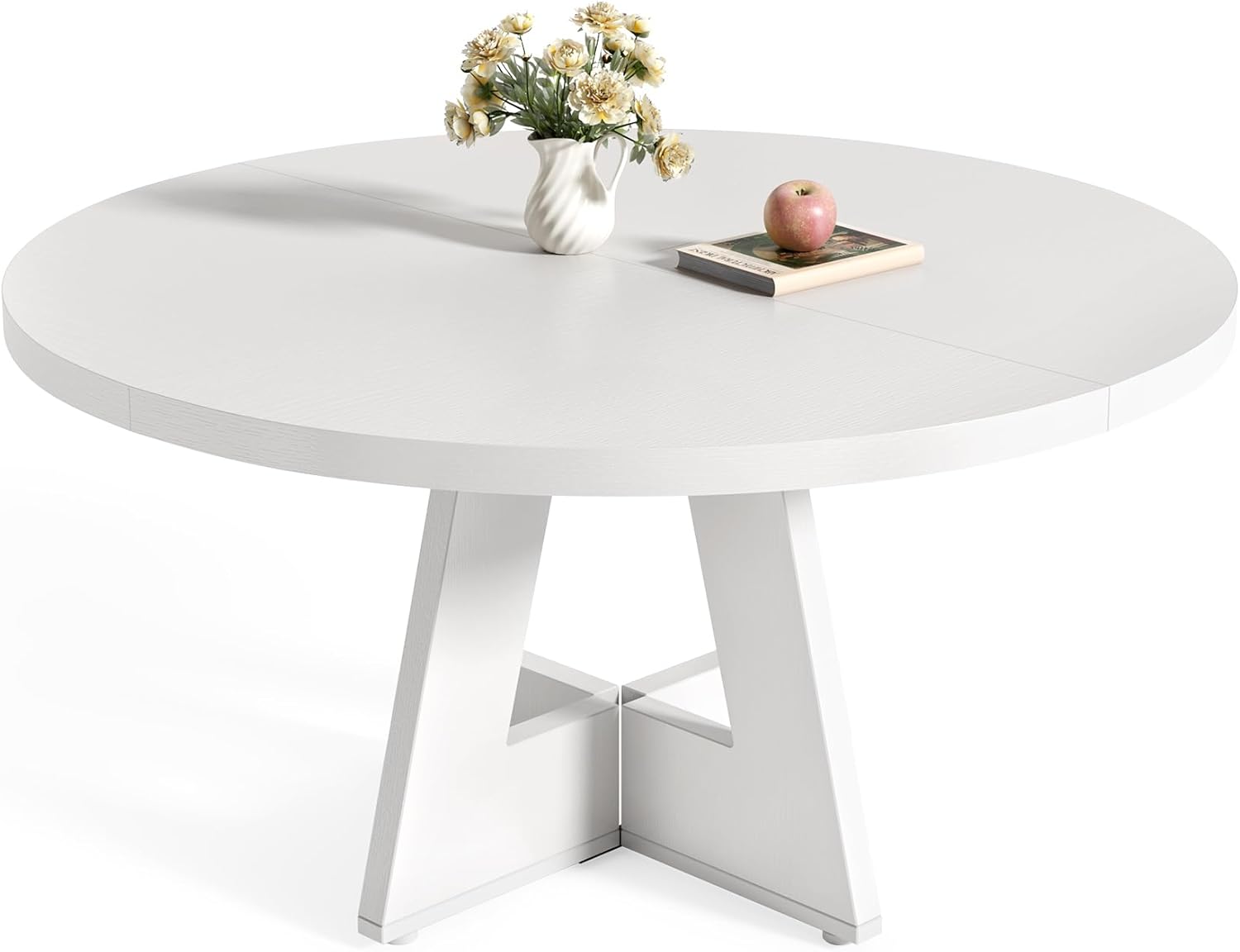 120 cm Ronde Boeren Eettafel, Bruin Houten Tafelblad voor 4 Personen in Keuken of Woonkamer