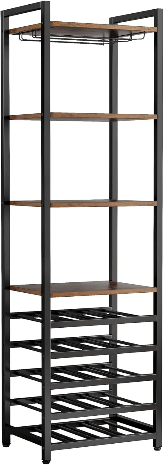 180 cm Wijnrek, Multifunctionele Opbergkast met Negen Planken en Glasopberging