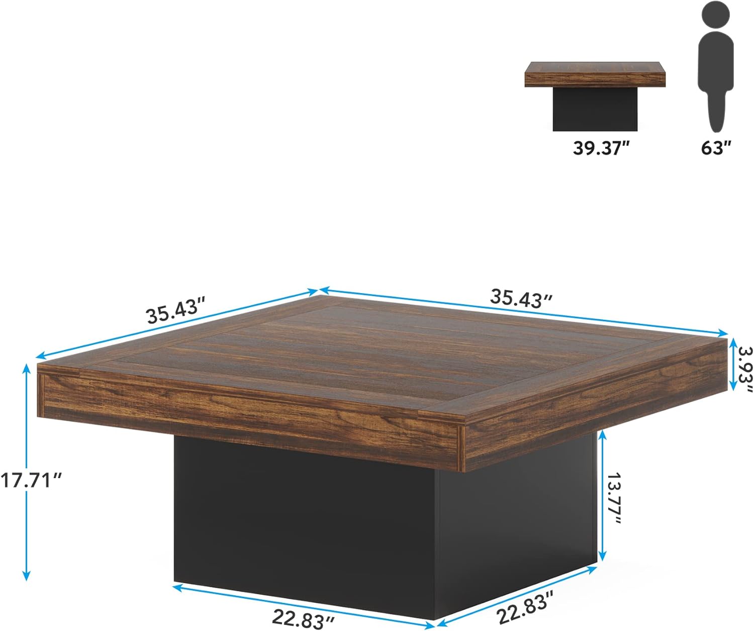 90 x 90 x 45 cm Tribesigns vierkante salontafel met LED-verlichting, moderne houten middentafel voor woonkamer