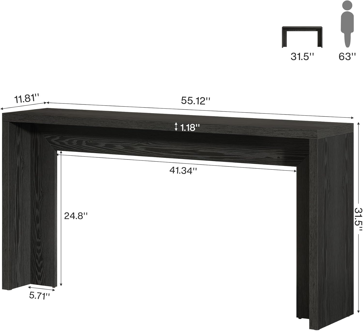 140 cm Farmhouse Console Tafel, Houten Banktafel met Opbergruimte Voor Woonkamer