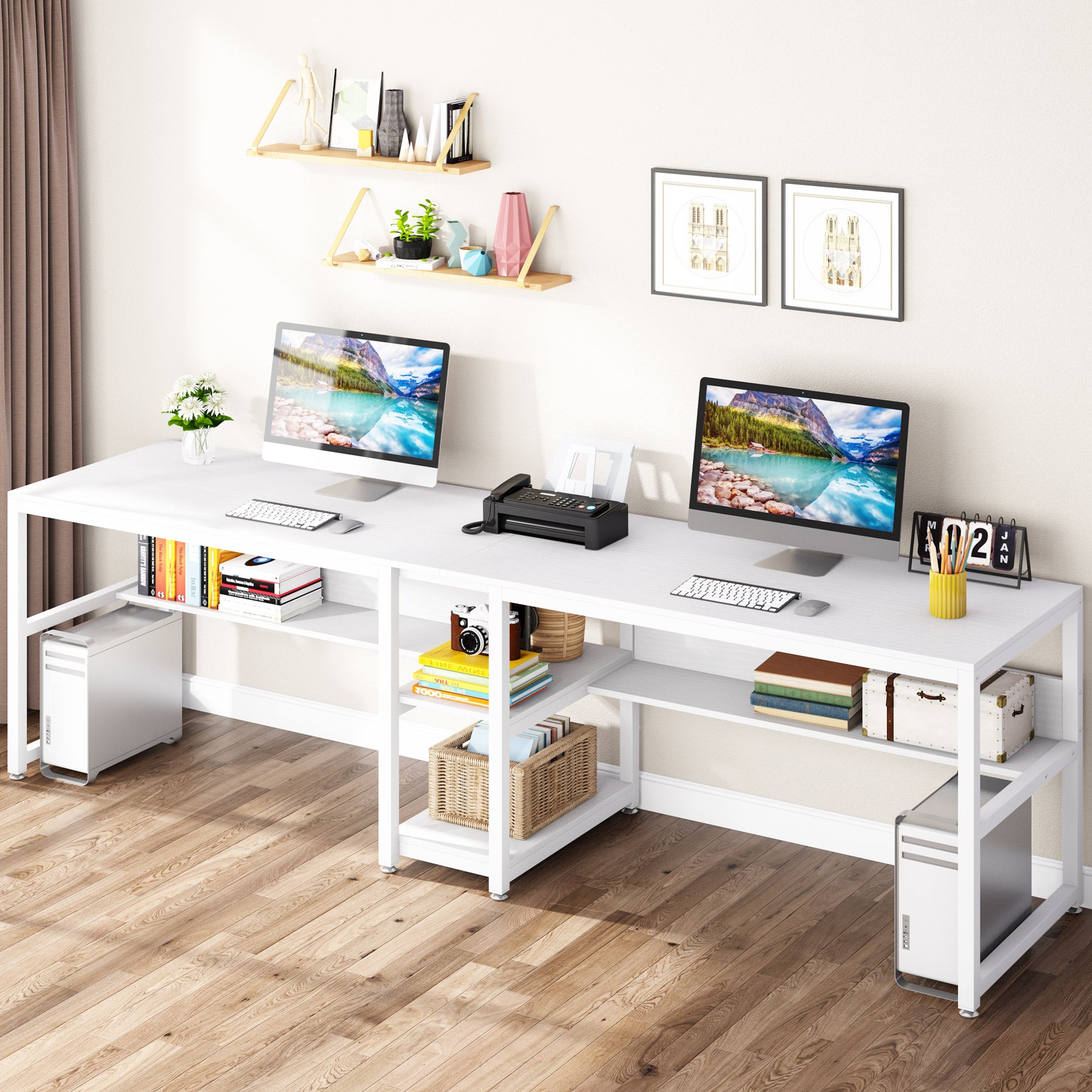 200 cm Lengte Tweepersoons Bureau, Met Geïntegreerde Boekenplank
