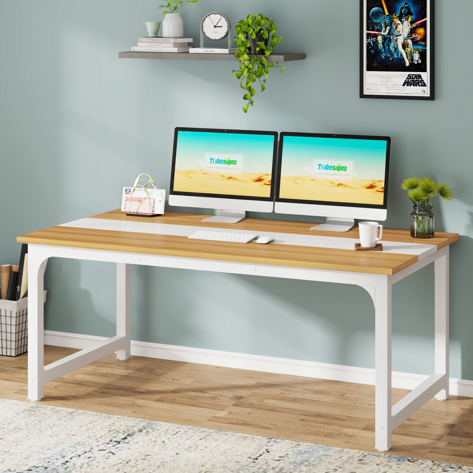 160x80 cm Computerbureau, Ruime Werkplek in Vintage Bruin en Zwart