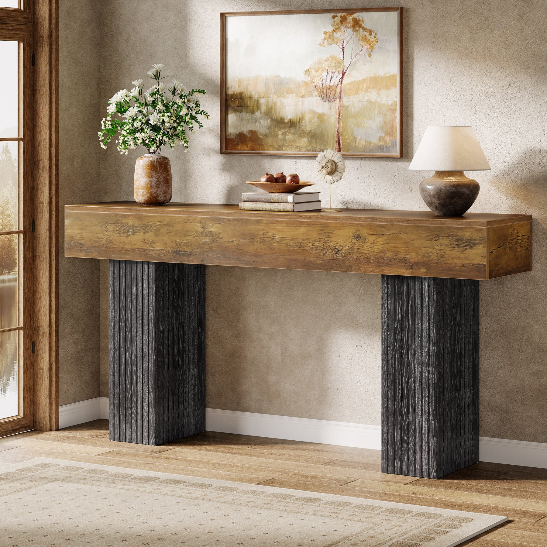 160 cm Lange Entreetafel van Hout, Landelijke Consoletafel voor Hal en Woonkamer