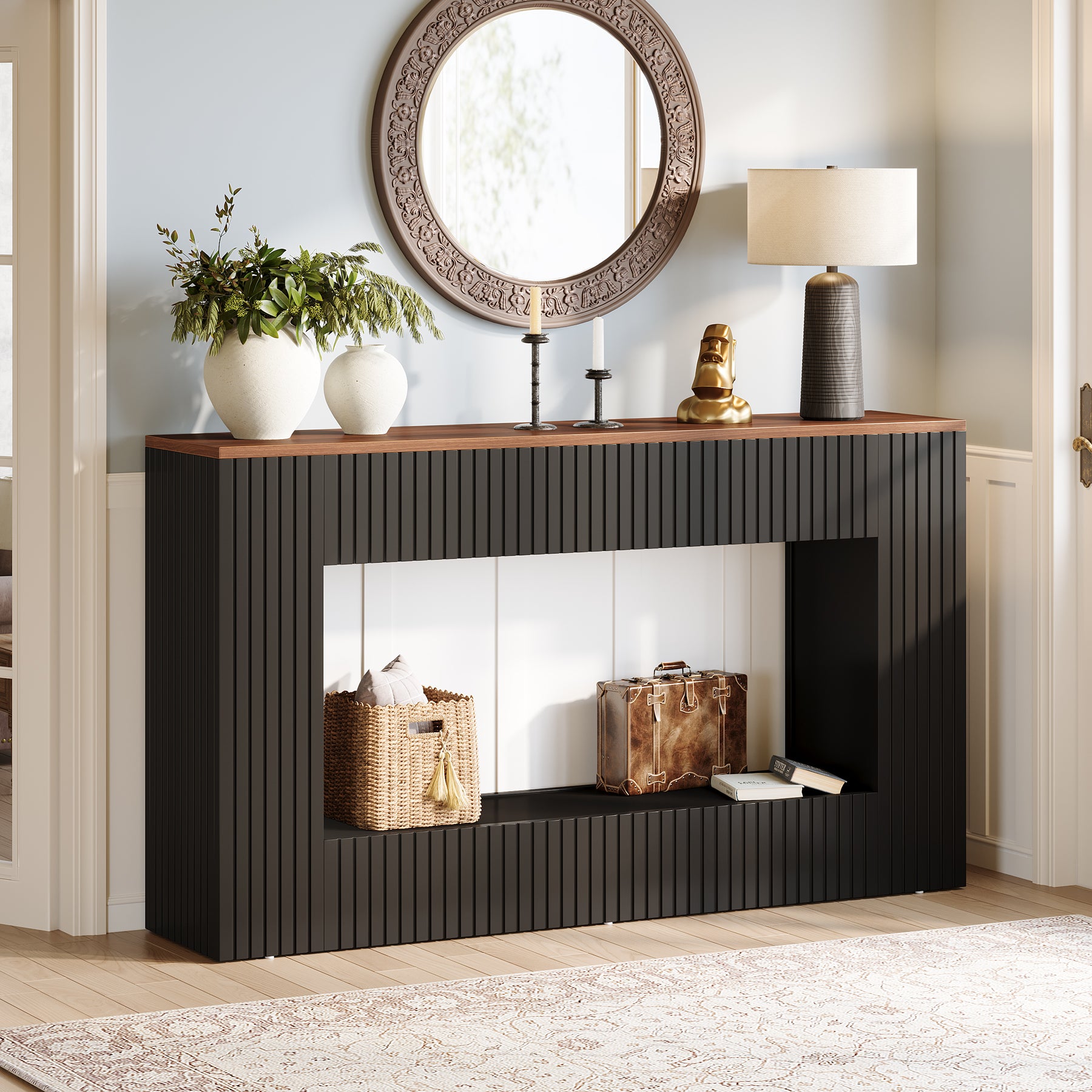 140 cm Moderne Consoletafel met Opbergruimte, Smalle Haltafel voor Woonkamer