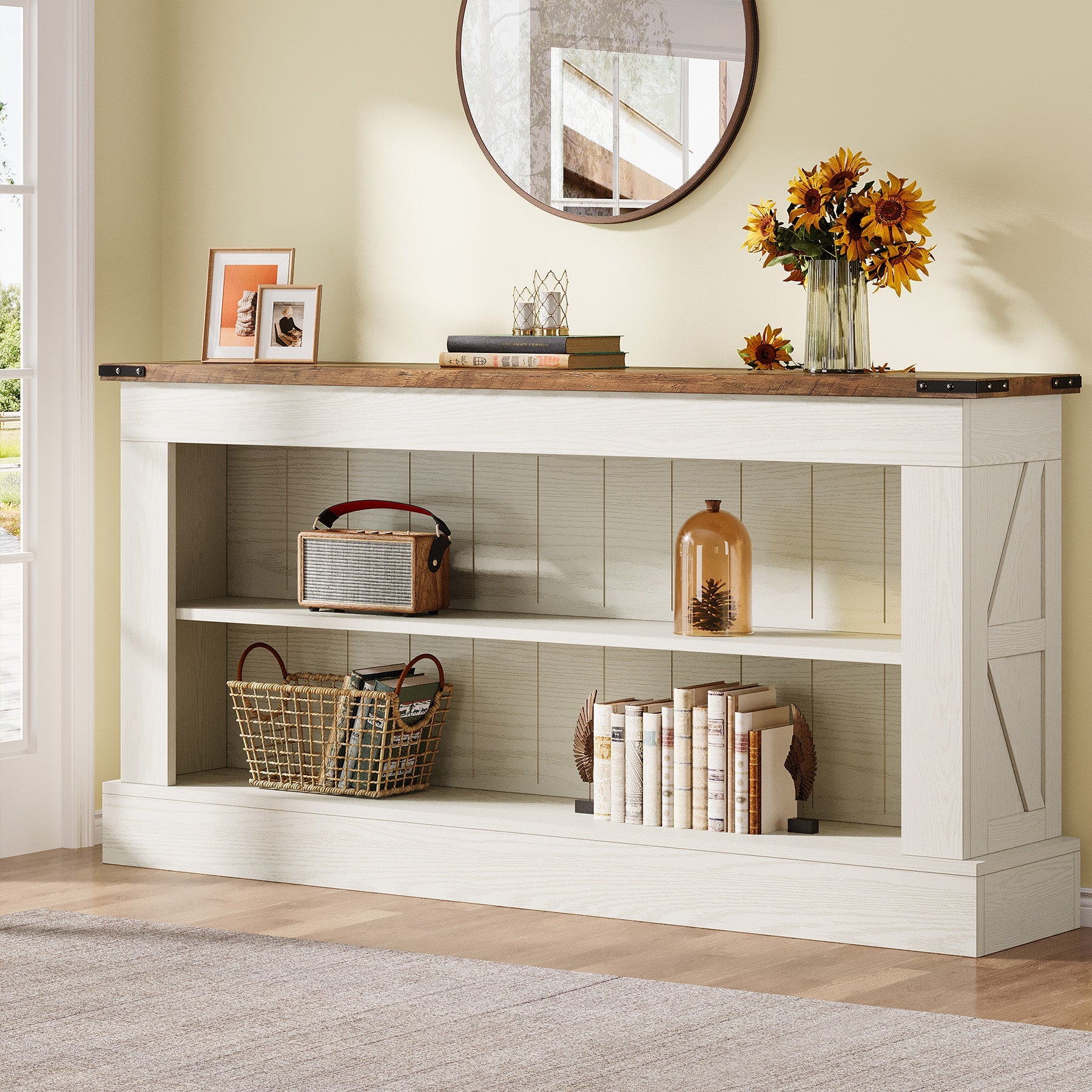 63" Console Table, Long Entryway Table Sofa Table With Storage Tribesigns