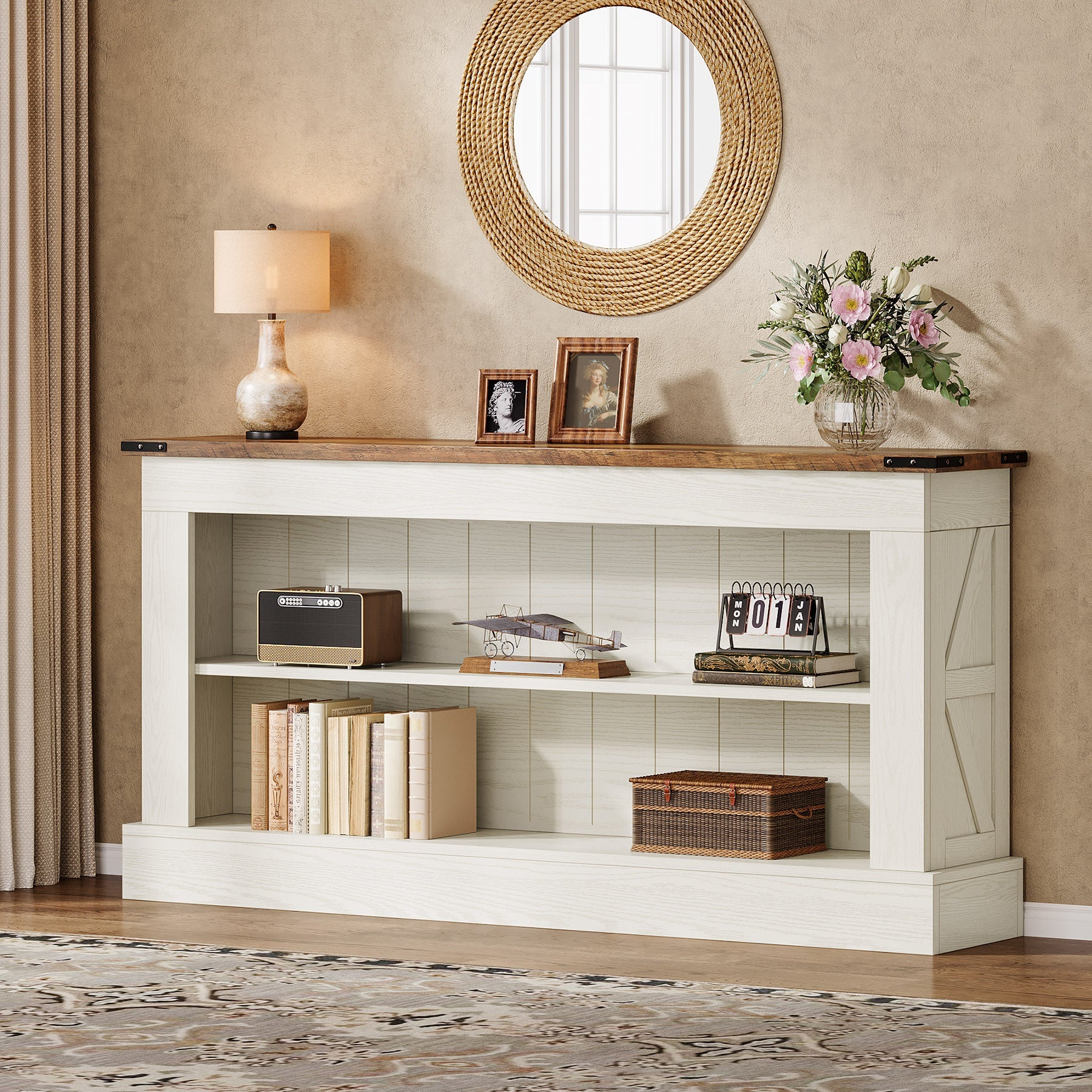 63" Console Table, Long Entryway Table Sofa Table With Storage Tribesigns