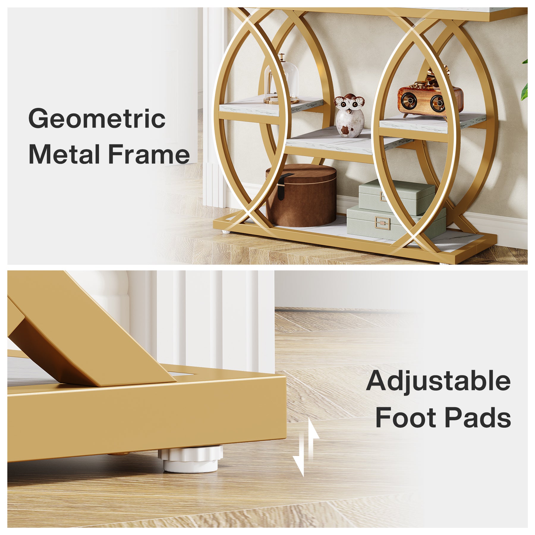 Industrieel Consoletafel 100 cm met 4 Opbergplanken, Smalle Houten Bijzettafel voor hal en Kleine Ruimtes