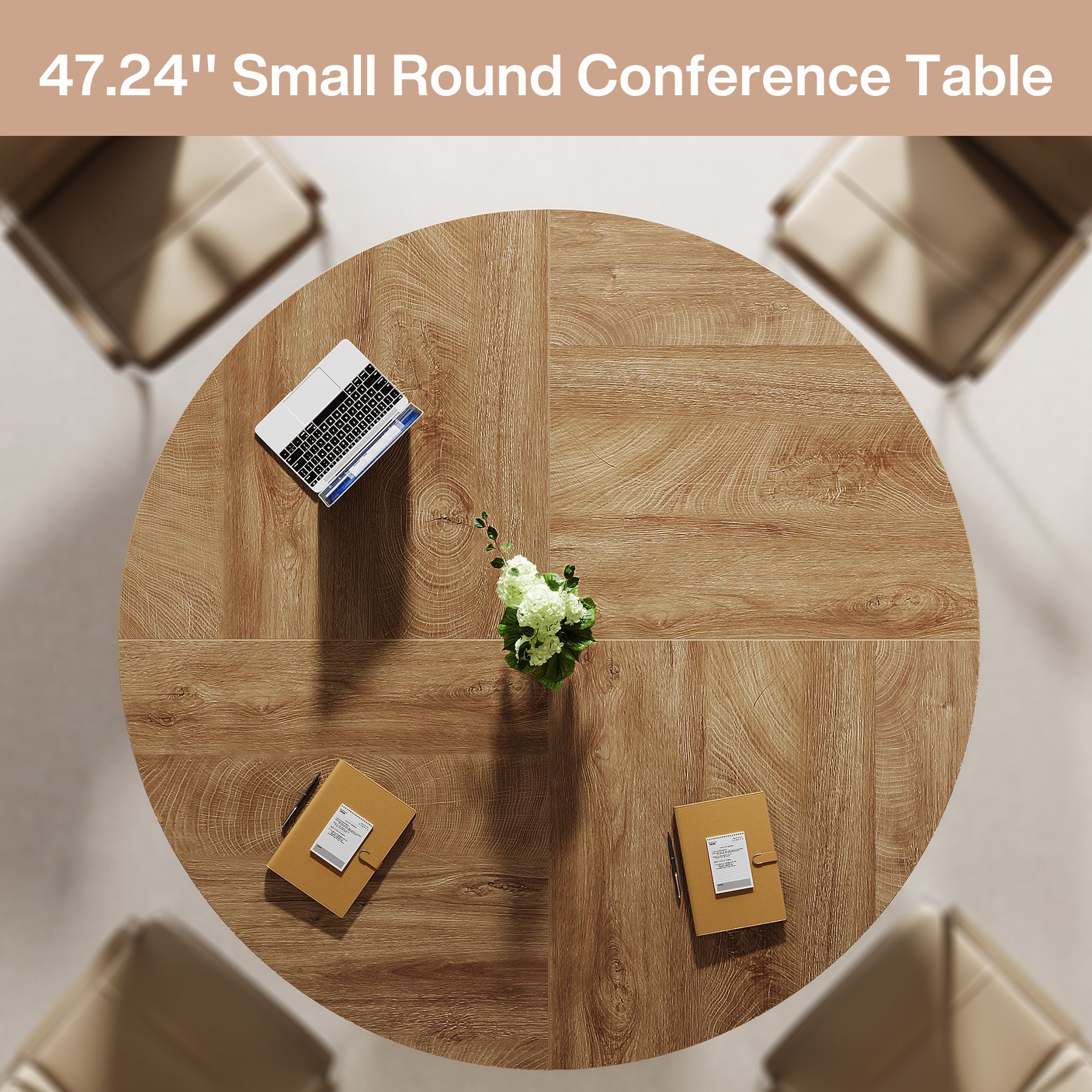 120 cm Zwart Ronde Conferentietafel, Stabiel Bureau voor 4-6 Personen