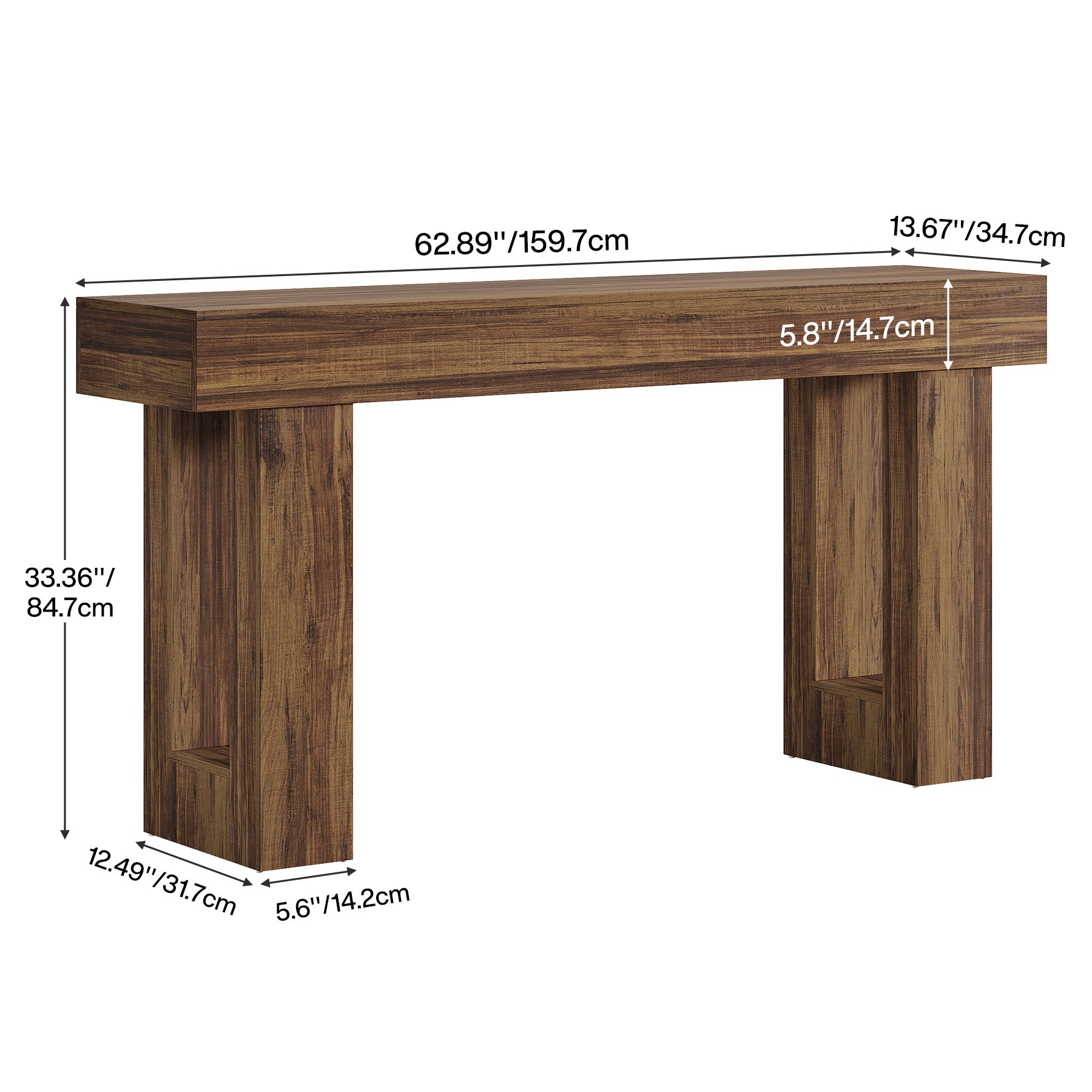 160 cm Landelijke Consoletafel met Massief Houten Poten, Houten Sofa-tafel voor Hal en Woonkamer