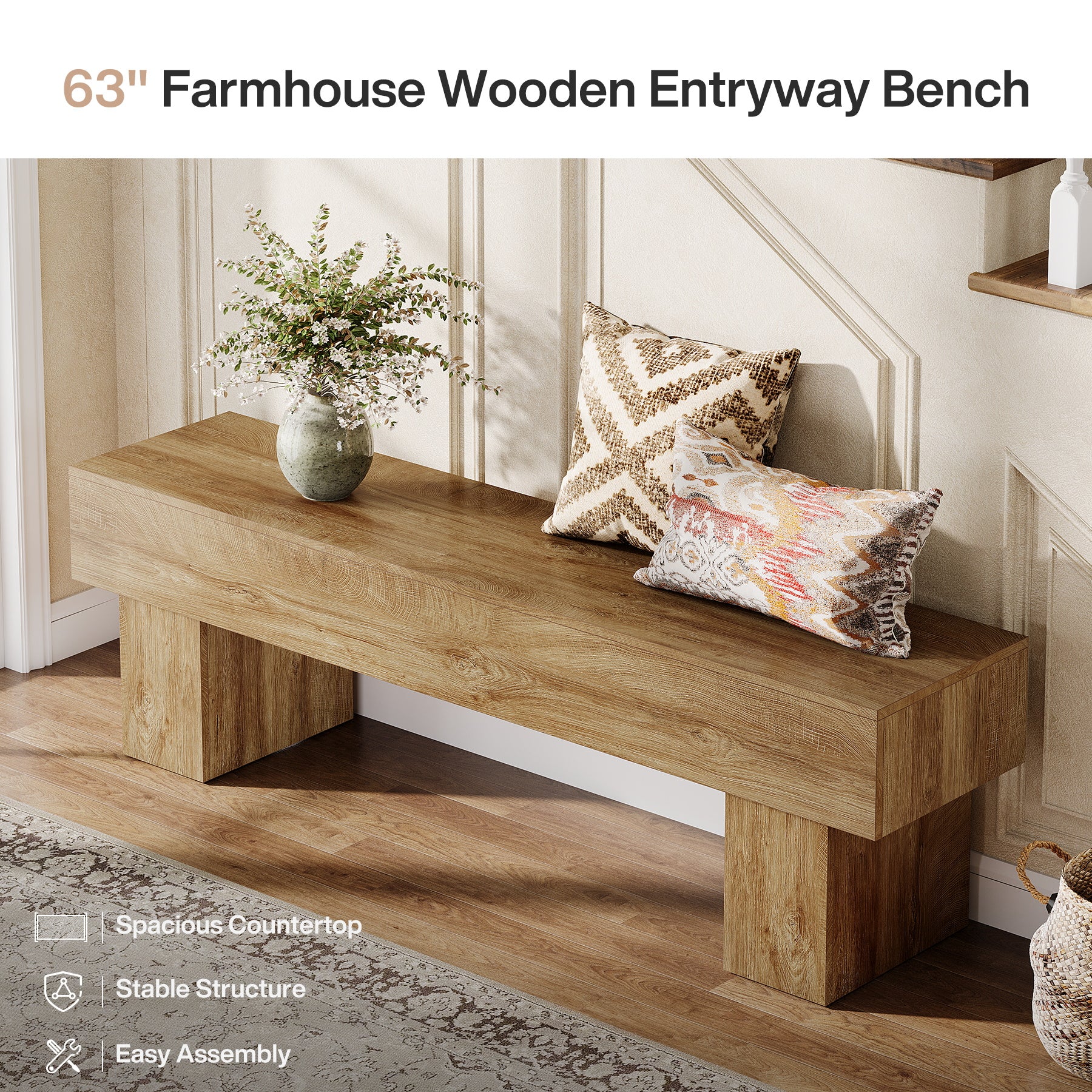 Tribesigns 160 cm Houten Farmhouse Bank voor de Eetkamerbank