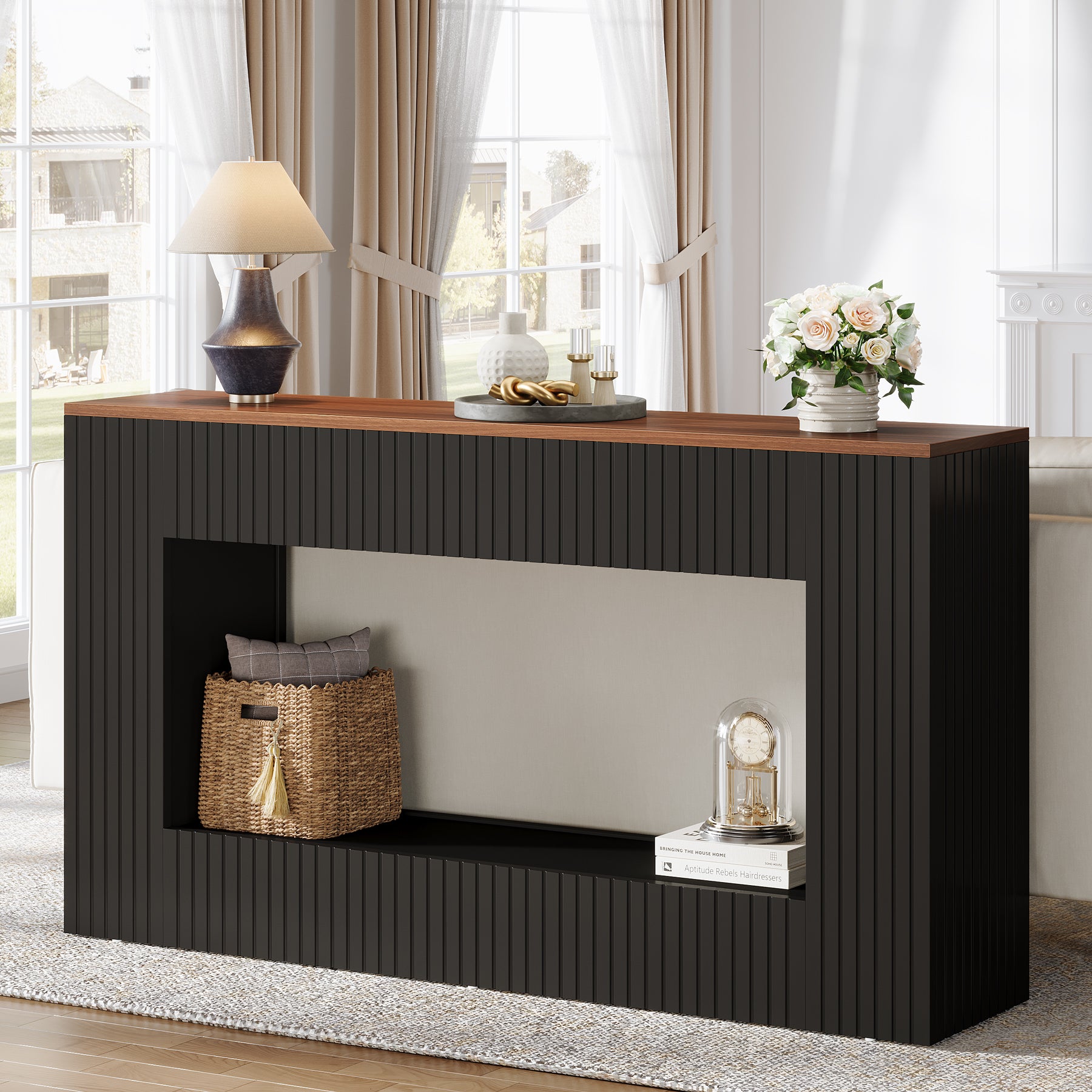 140 cm Moderne Consoletafel met Opbergruimte, Smalle Haltafel voor Woonkamer