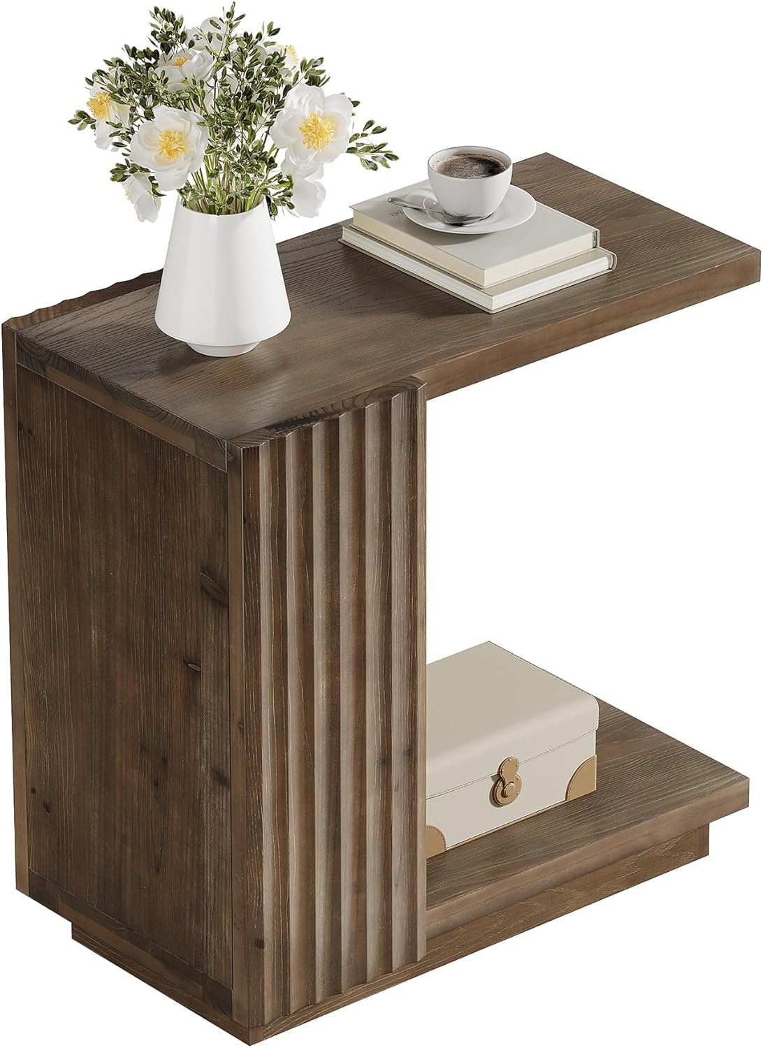 Tribesigns 60 cm C-vormige Bijzettafel, Smalle Houten Tafel voor Bank