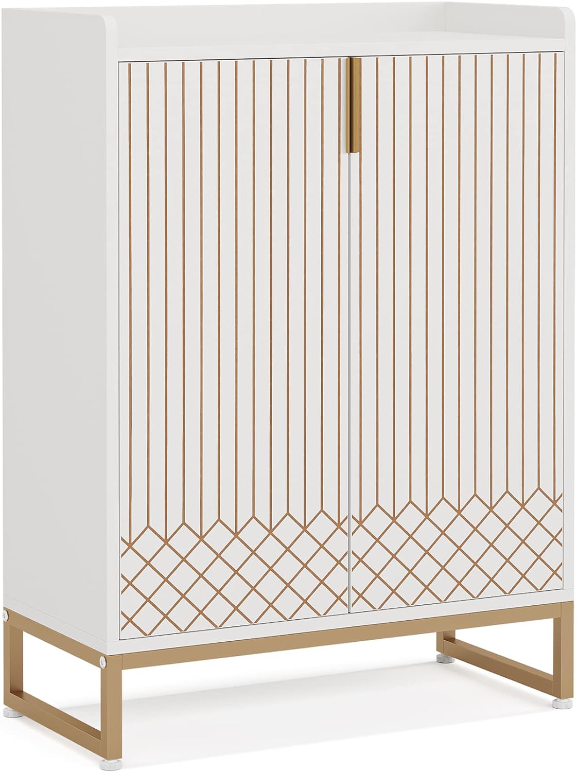 75x35x105 cm moderne schoenenkast, met 2 deuren en 5 laden voor een opgeruimde entree of slaapkamer