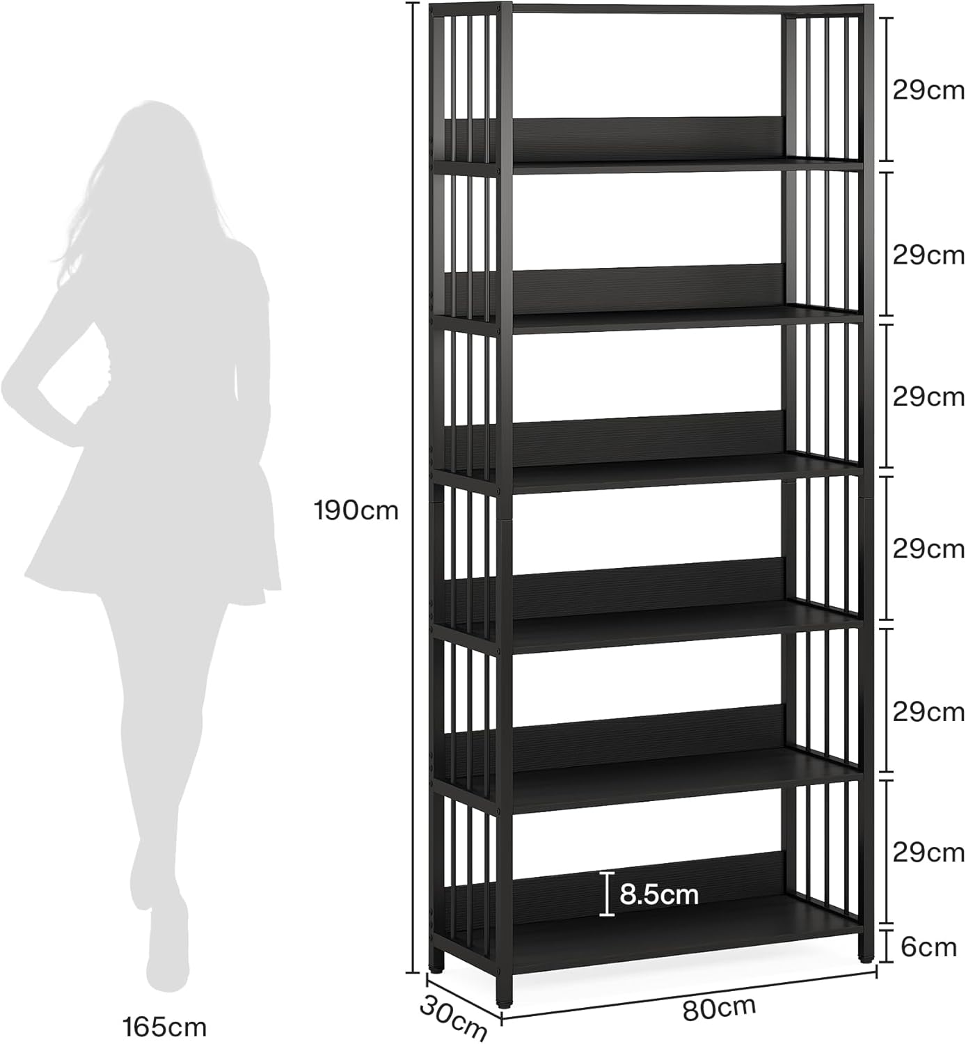 190 cm Boekenkast met 6 Planken, Industriële Metalen Kast voor Elke Ruimte