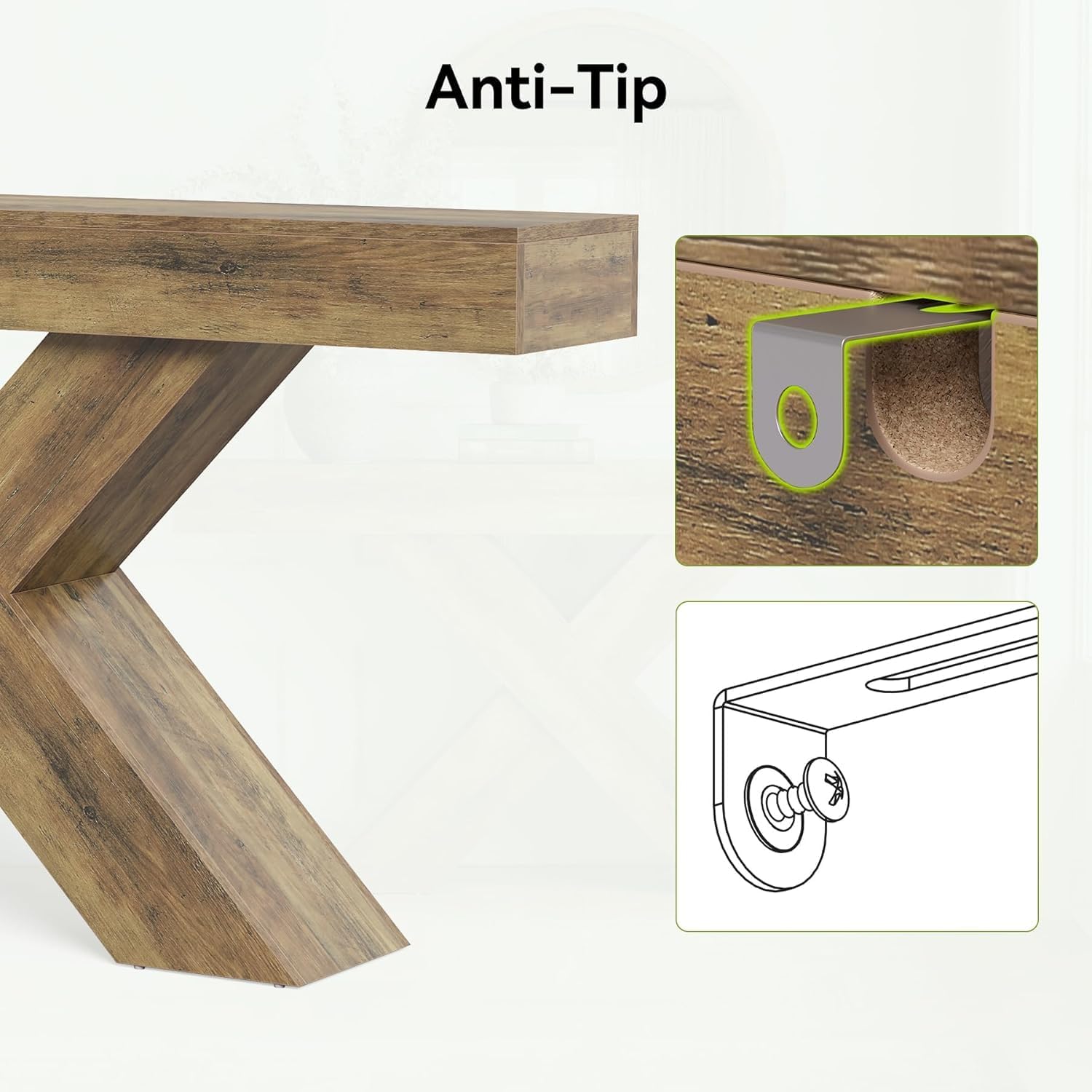 Landelijke consoletafel van 140 cm met X-frame, rustiek bruine haltafel voor woonkamer en entree